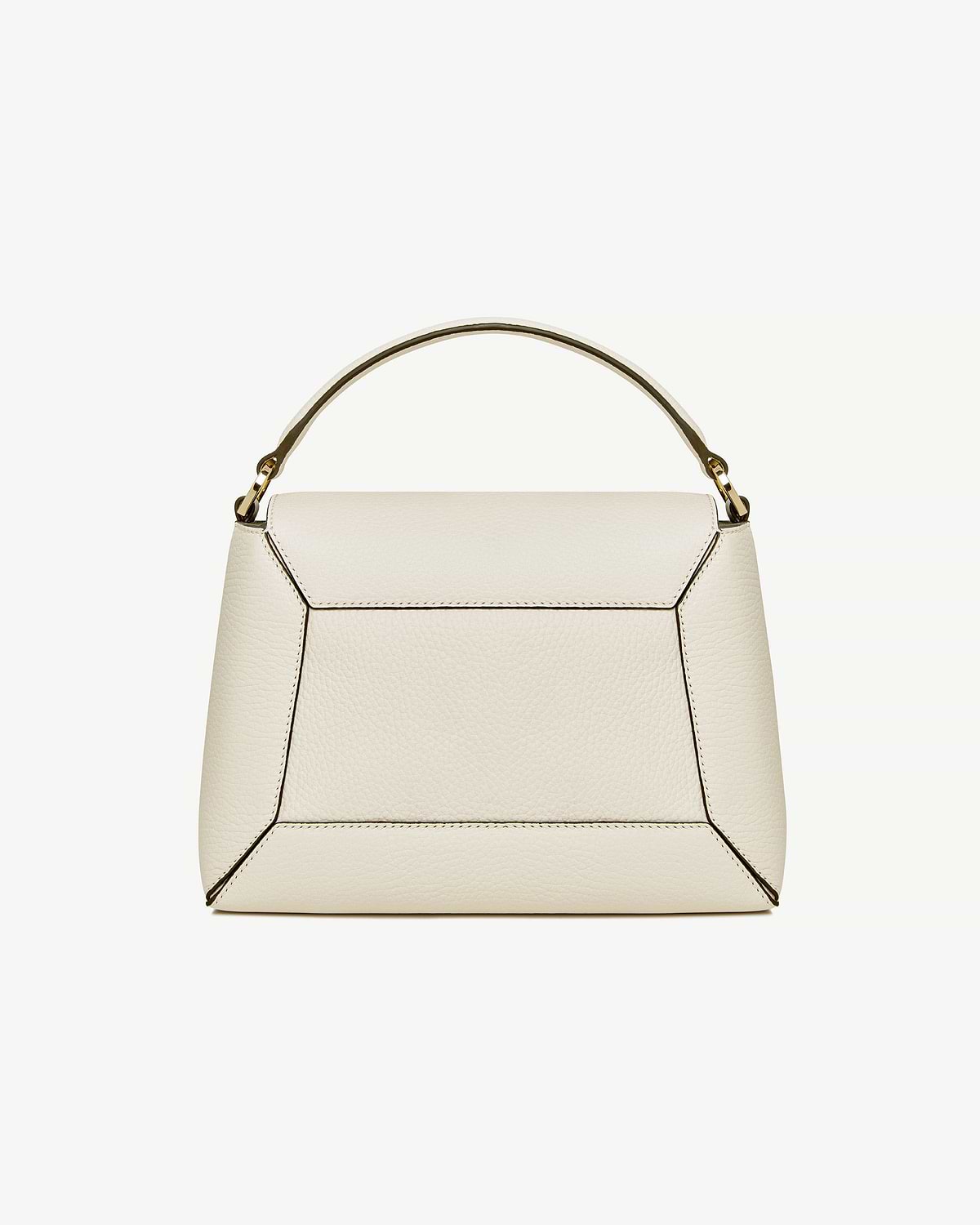 Vanilla mosaic bag with top handle, pebbled leather, contrast edge stitching and gold-tone hardware.