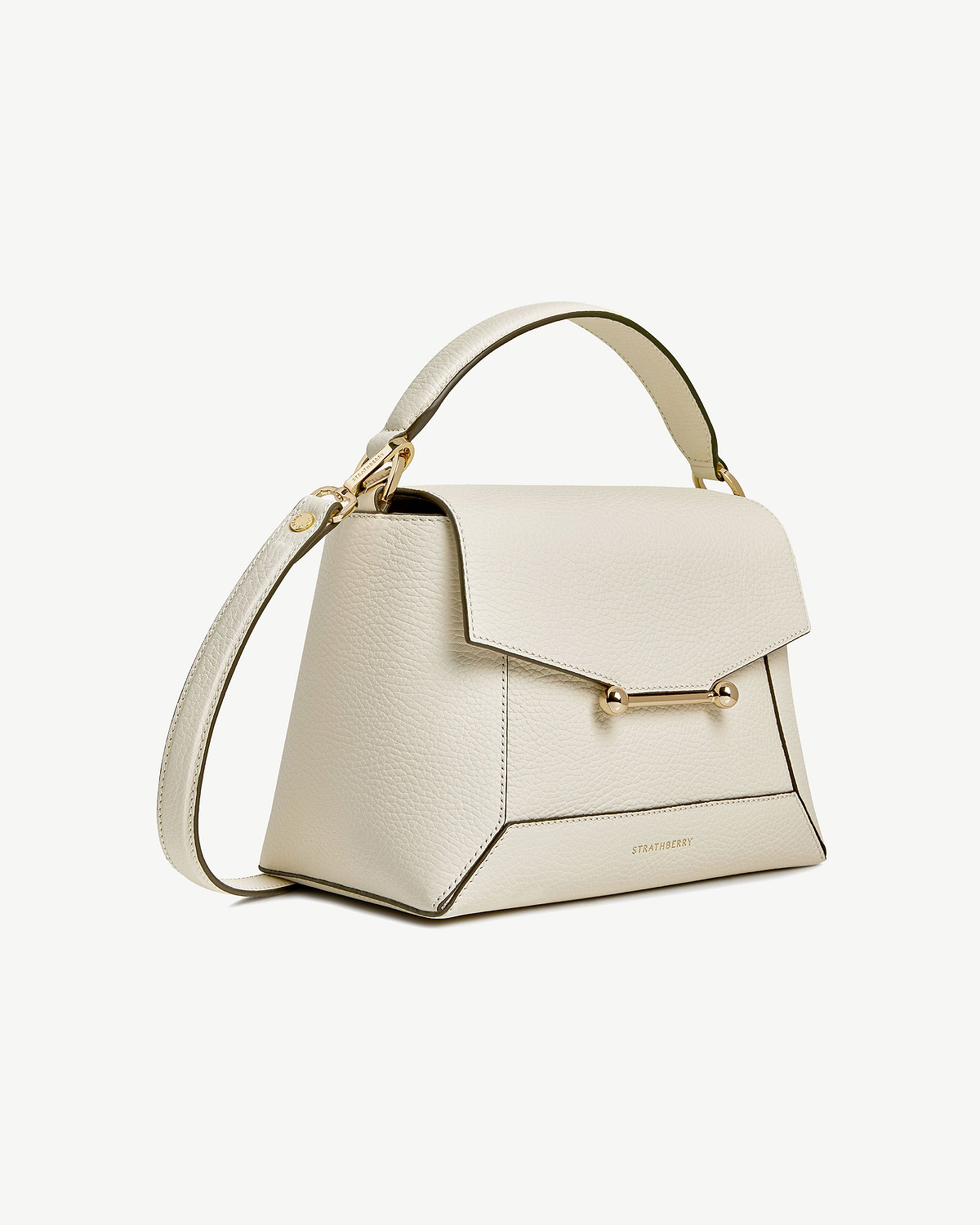 Strathberry Mosaic bag in vanilla leather with top handle and gold bar hardware