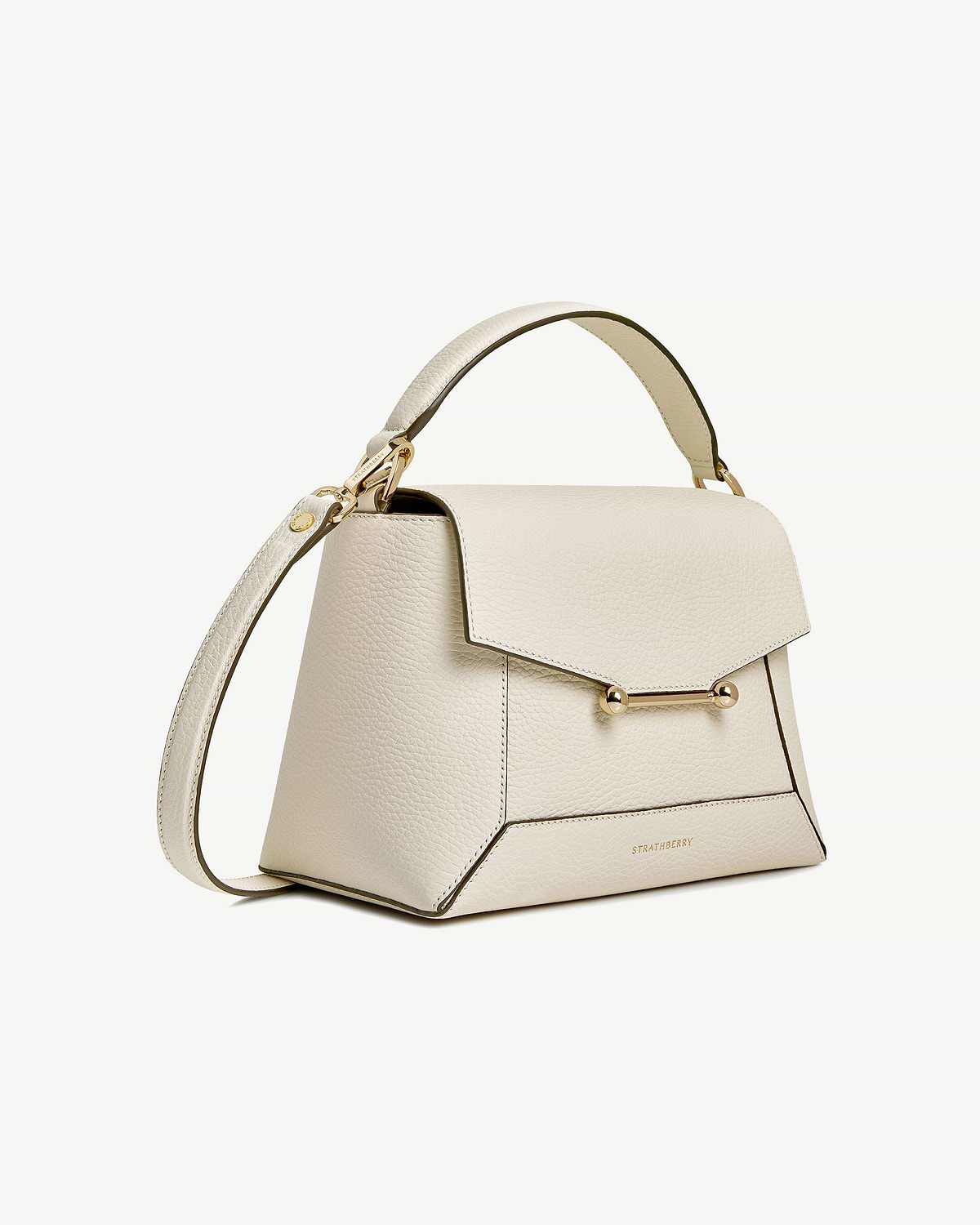 Strathberry Mosaic bag in vanilla leather with top handle and gold bar hardware