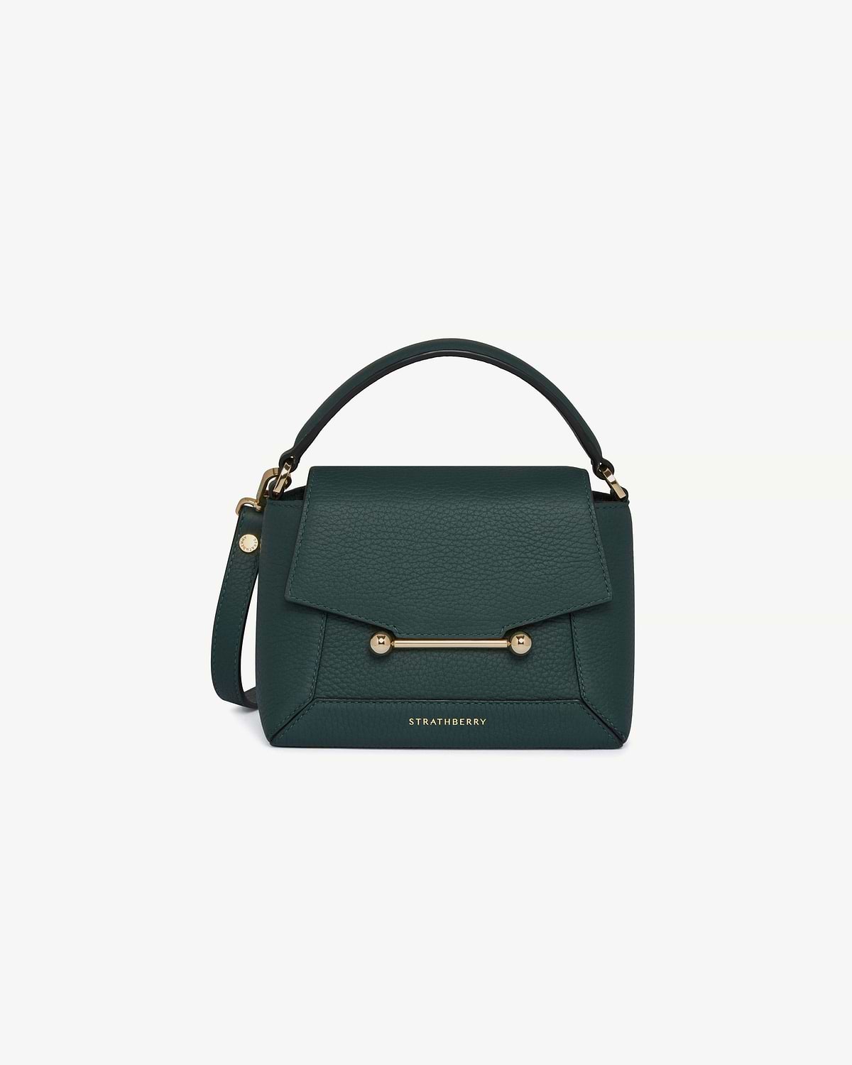 Strathberry Mosaic Nano leather top-handle bag in bottle green with gold bar