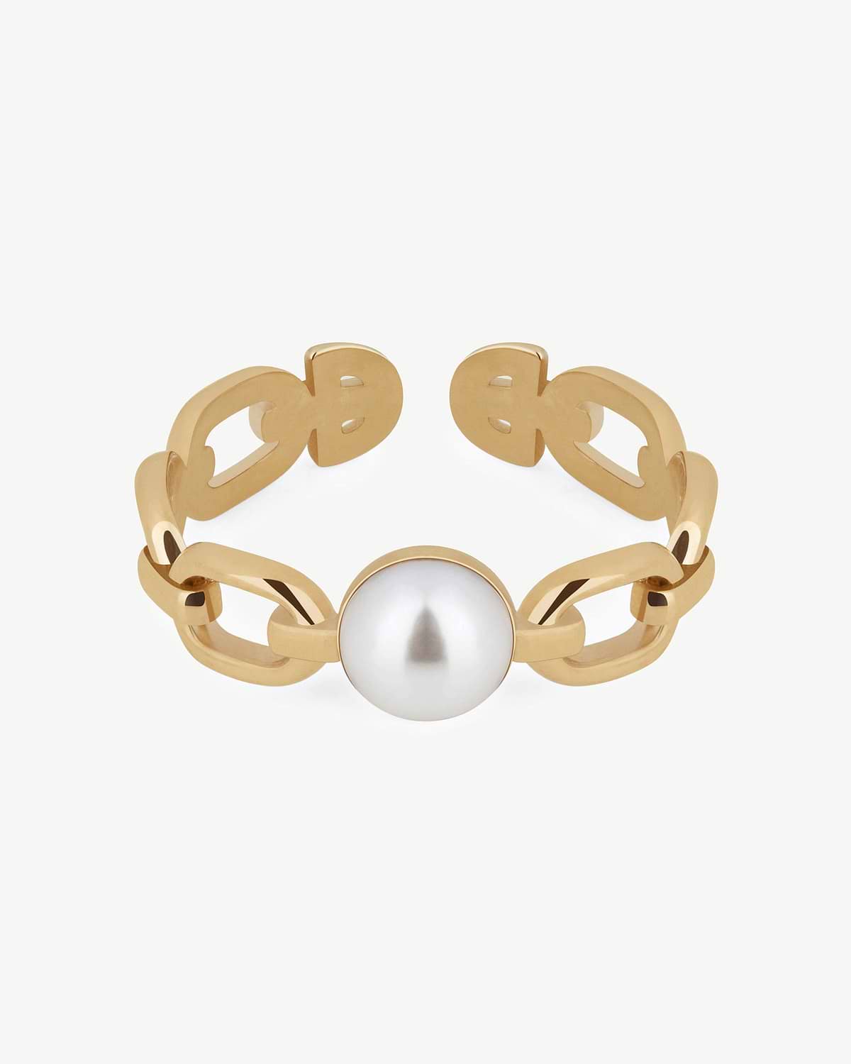 22-carat gold-gilded pearl link ring with a central white round pearl.