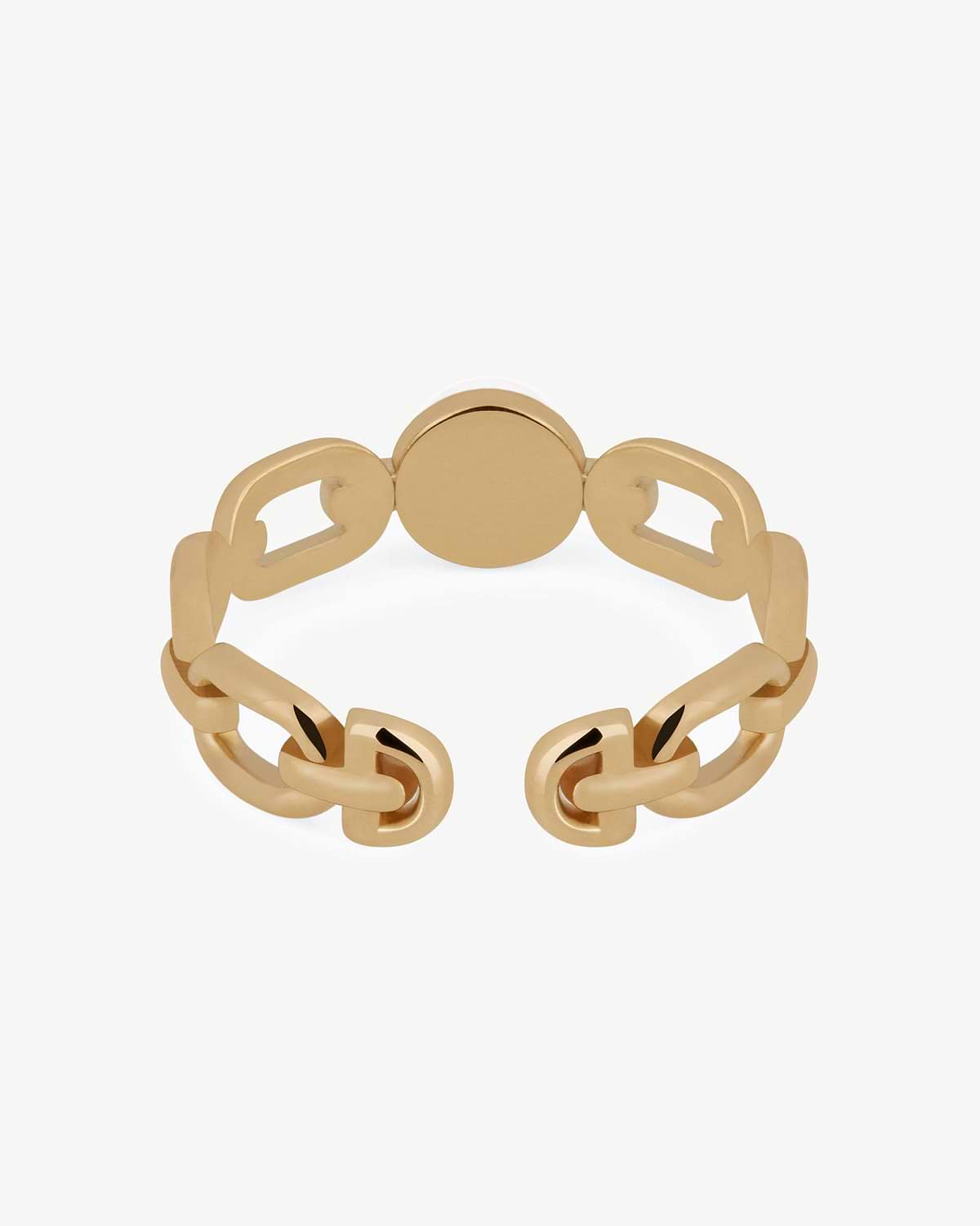 22 carat gold gilded chain-link ring with round centre disc and open band