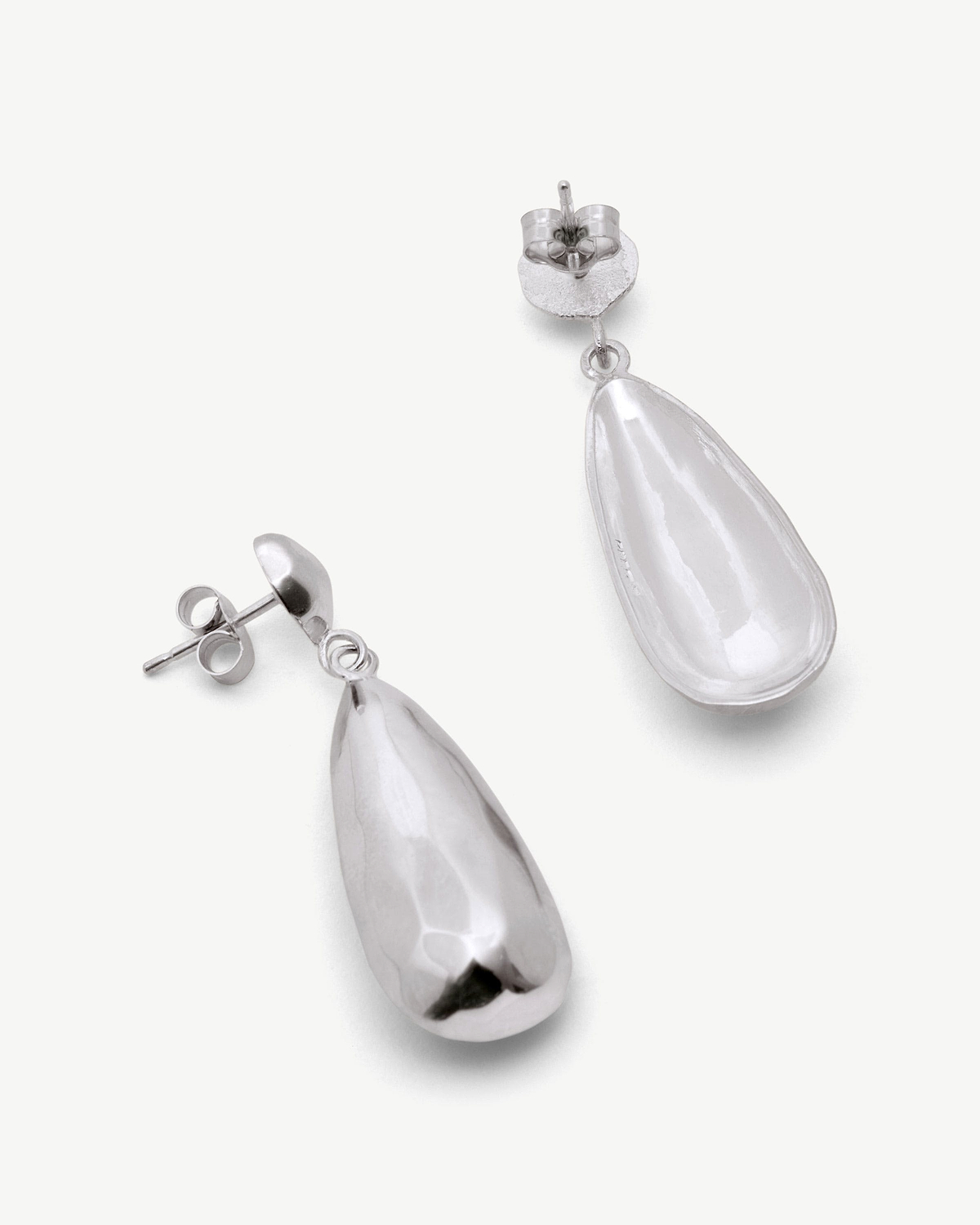 Sterling silver Jasmine drop earrings with teardrop pendants and stud backs