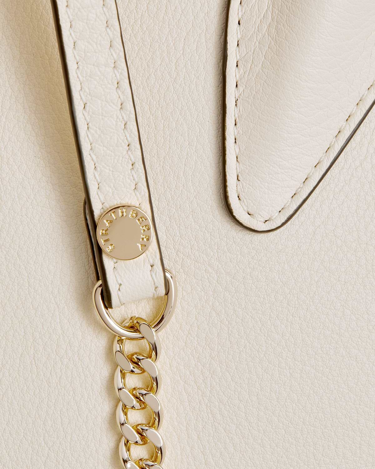 Vanilla mini tote leather strap with gold chain and Strathberry stud