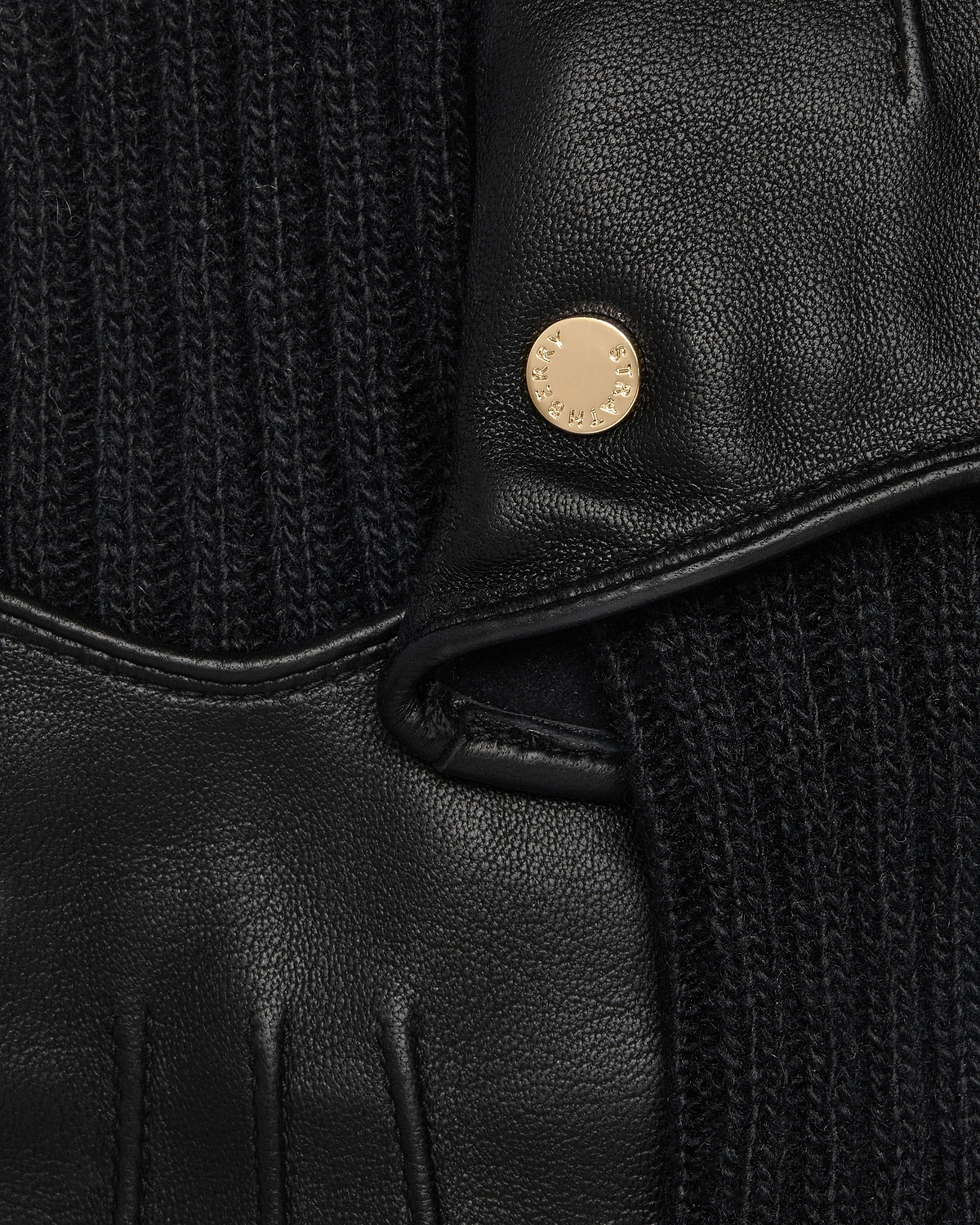 Black leather and knit gloves with gold Strathberry snap button