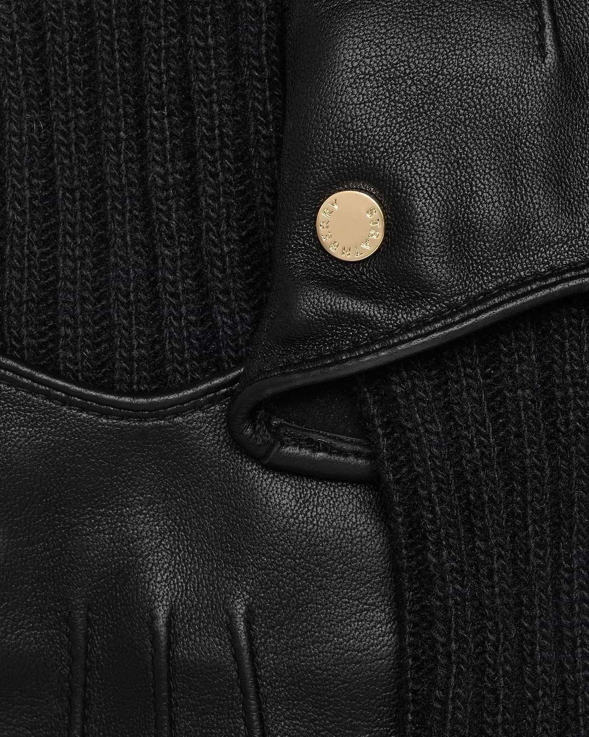 Black leather and knit gloves with gold Strathberry snap button