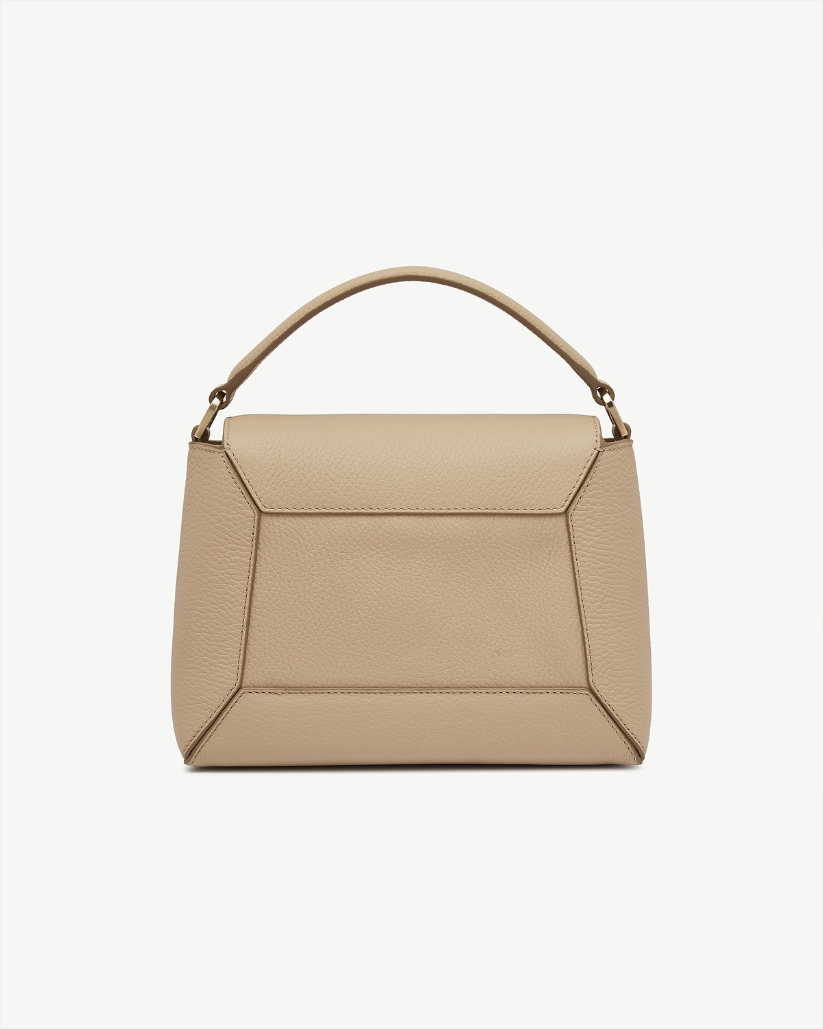 Sand mosaic bag with top handle, stitched panel detailing and pebbled leather texture.