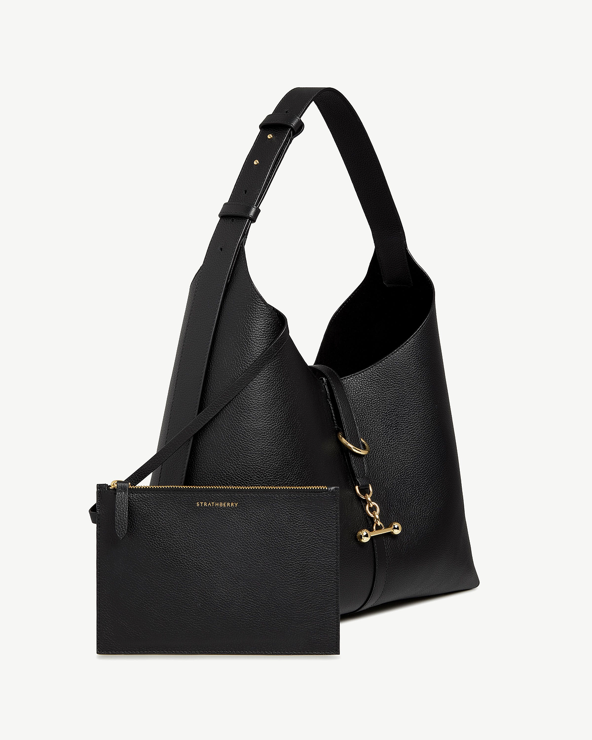 Black Kite Hobo Maxi bag with detachable Strathberry pouch and gold hardware