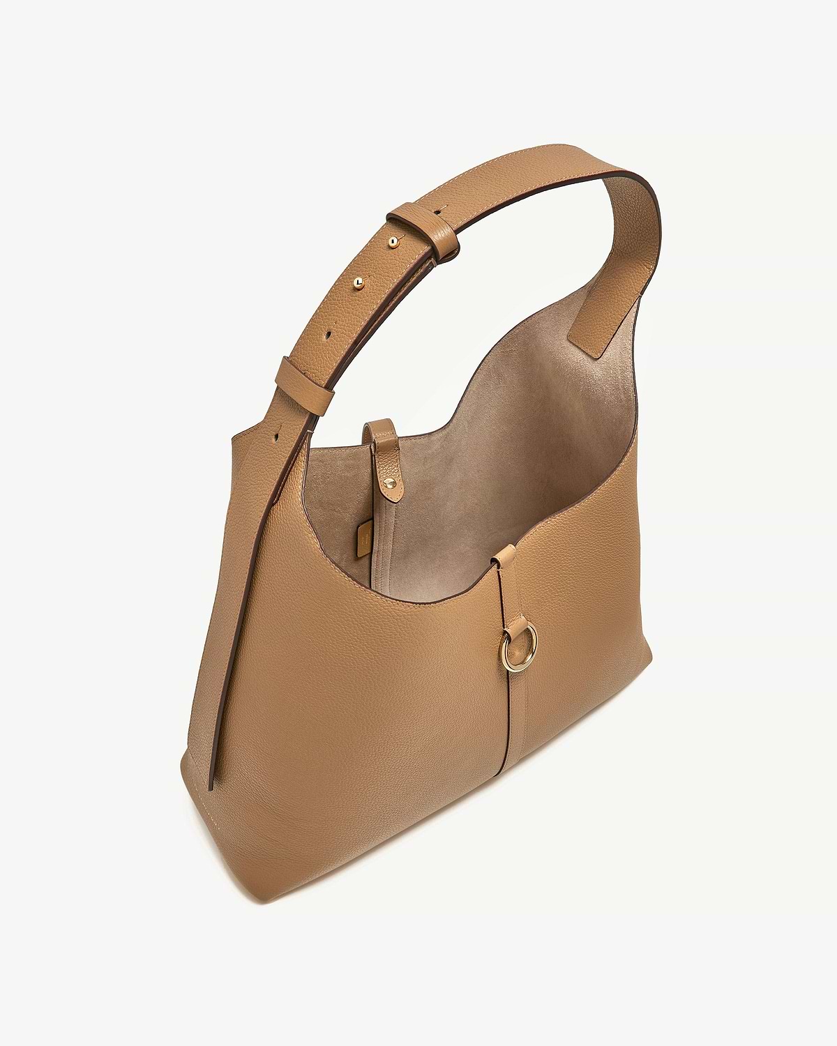 Caramel leather Kite Hobo Maxi with single shoulder strap and gold ring detail