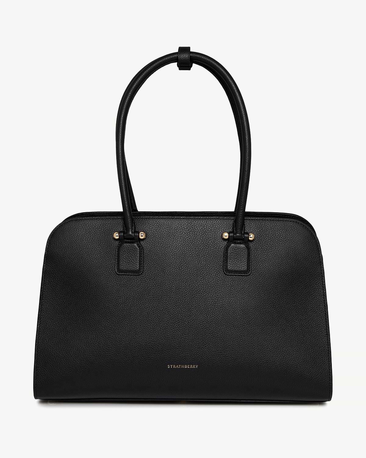 Black Strathberry Georgia Maxi pebbled leather tote with two rounded top handles.