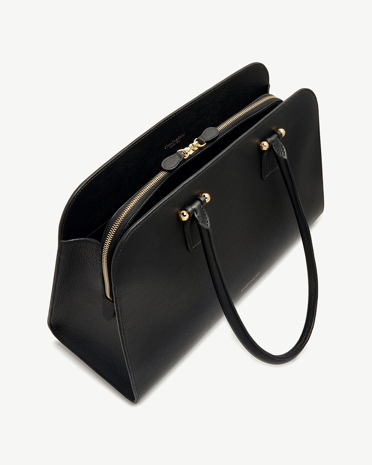 Strathberry black Georgia Maxi leather tote with gold hardware and central zip