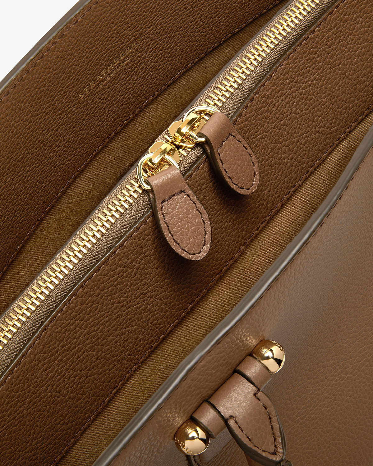 Strathberry Georgia Maxi clay leather bag with zip and gold hardware.