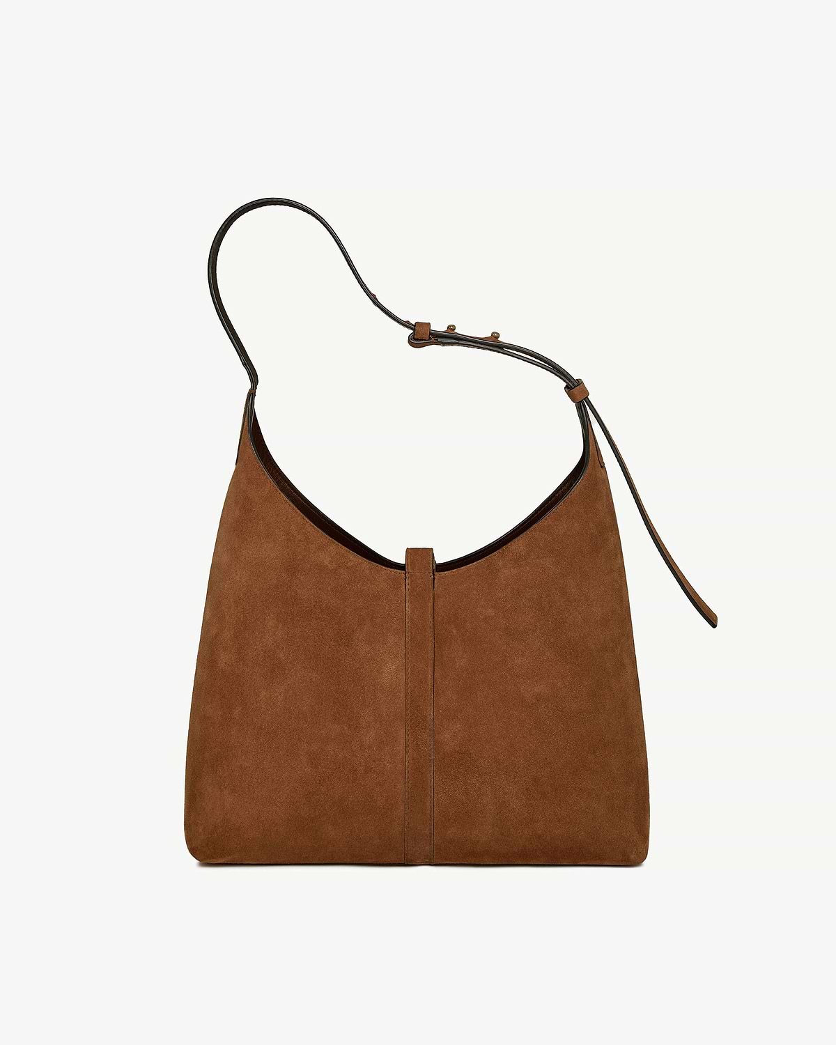 Tan suede Kite Hobo shoulder bag with thin strap and centre seam.