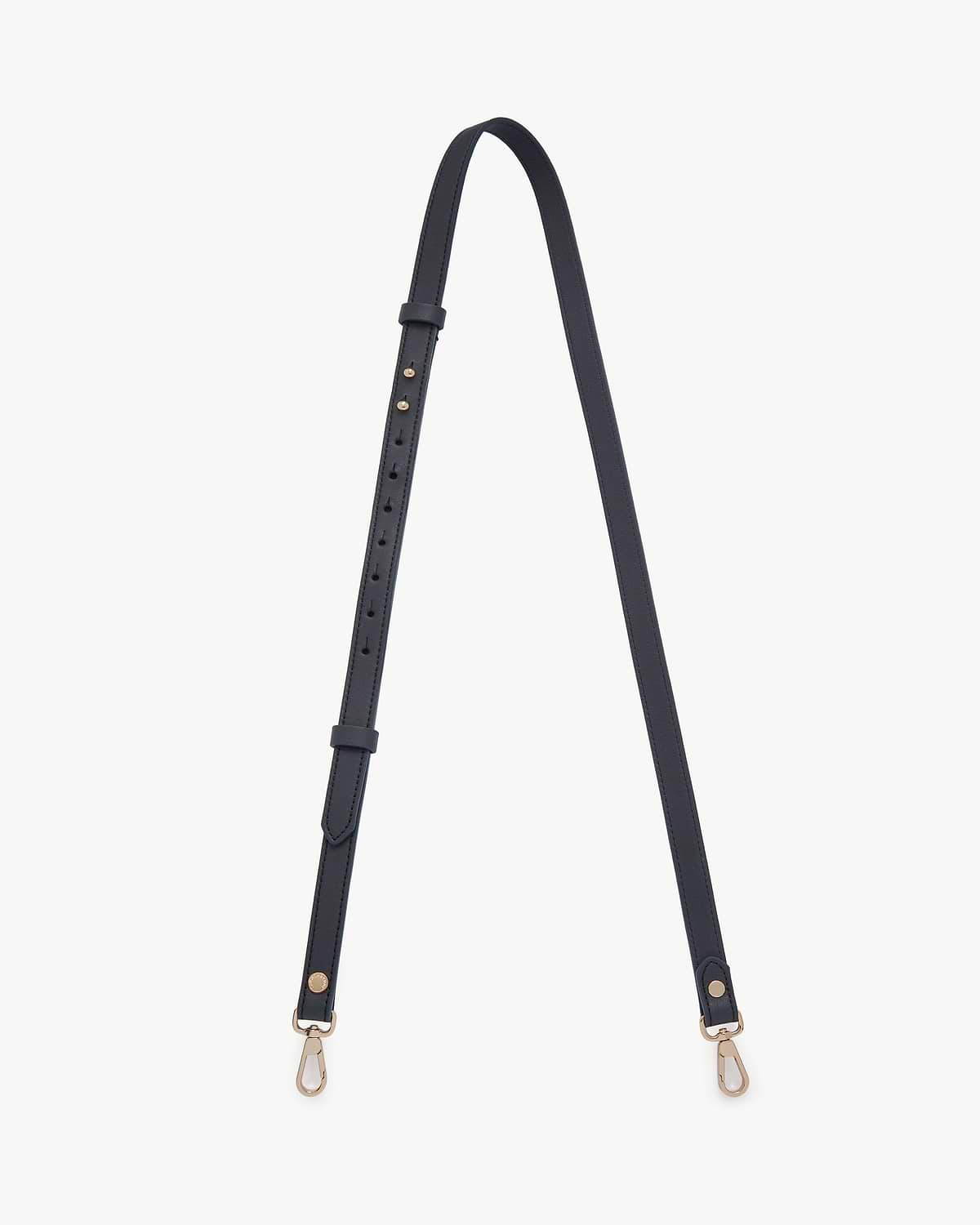 Marine blue thin adjustable leather strap with gold-tone swivel clips.