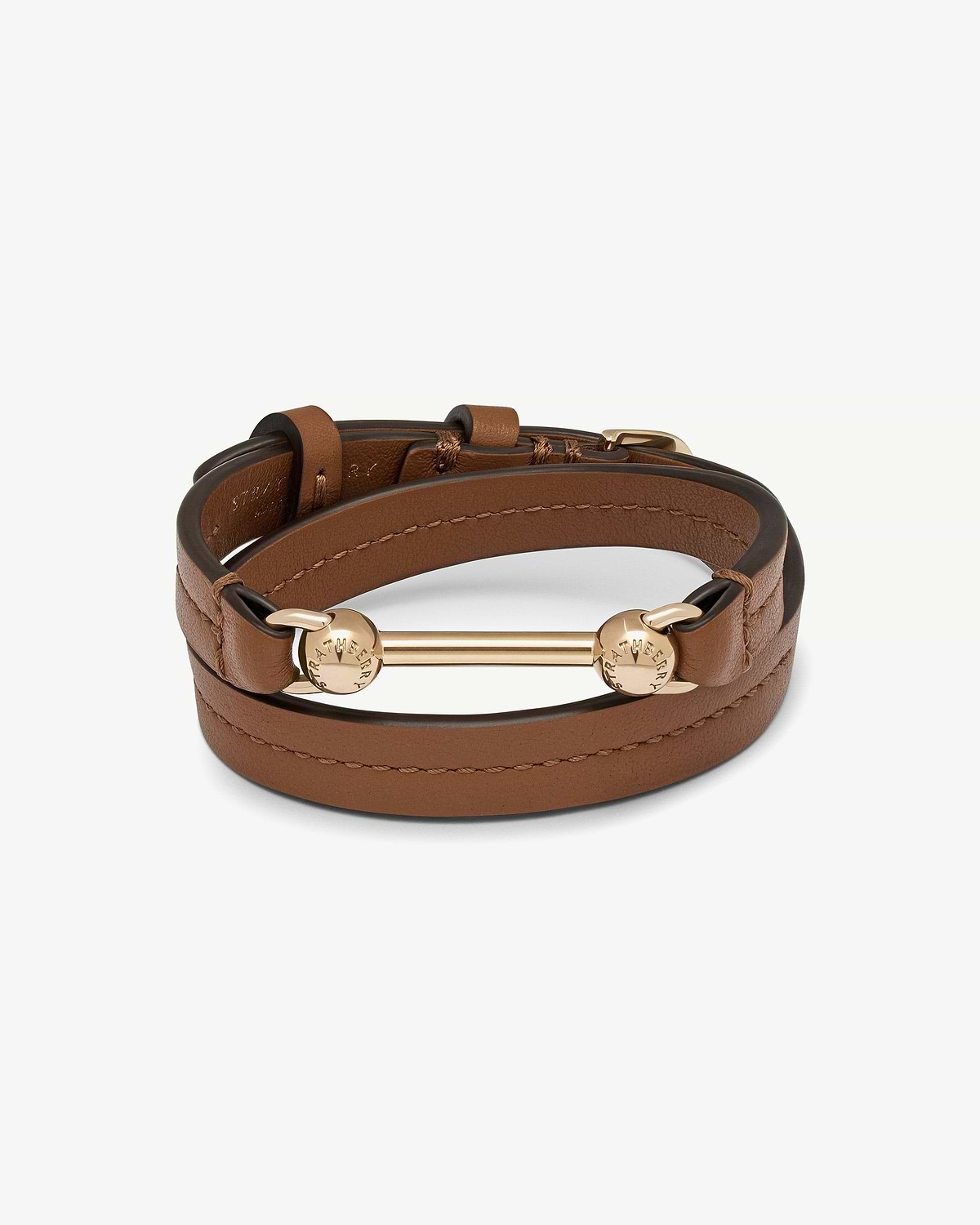Strathberry Corda double-wrap bracelet in hazelnut leather with gold hardware