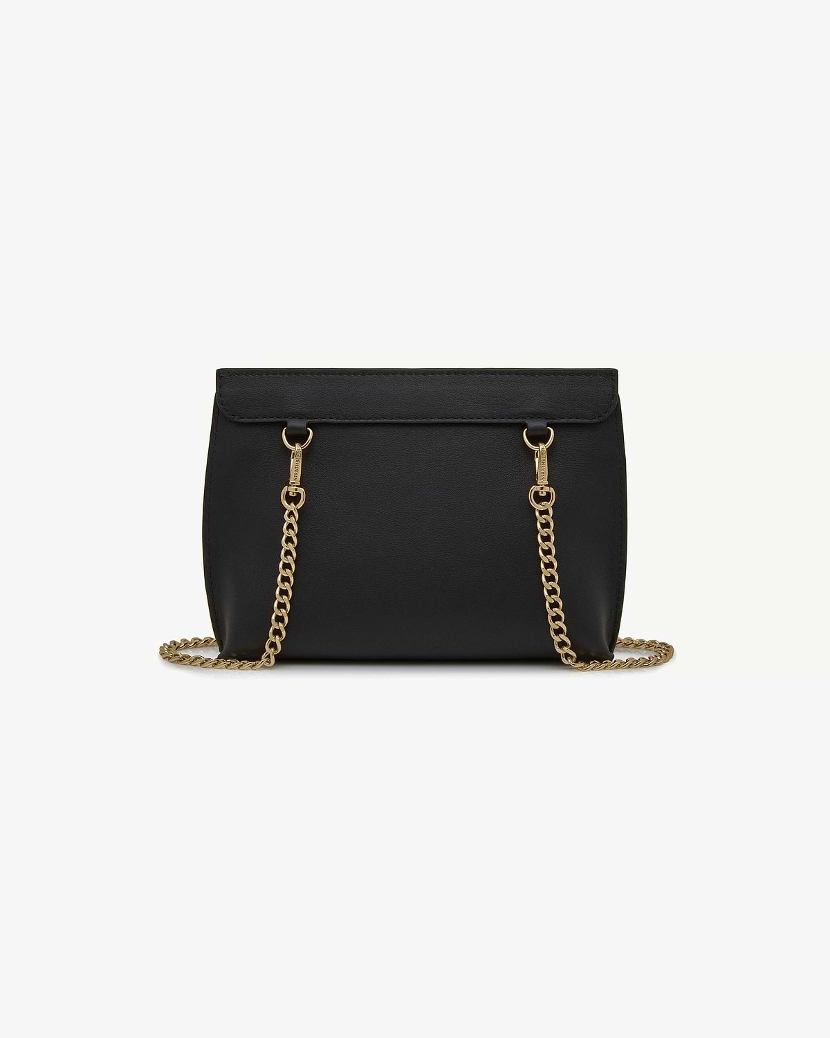 Black Stylist Mini bag with gold chain shoulder strap, front view.