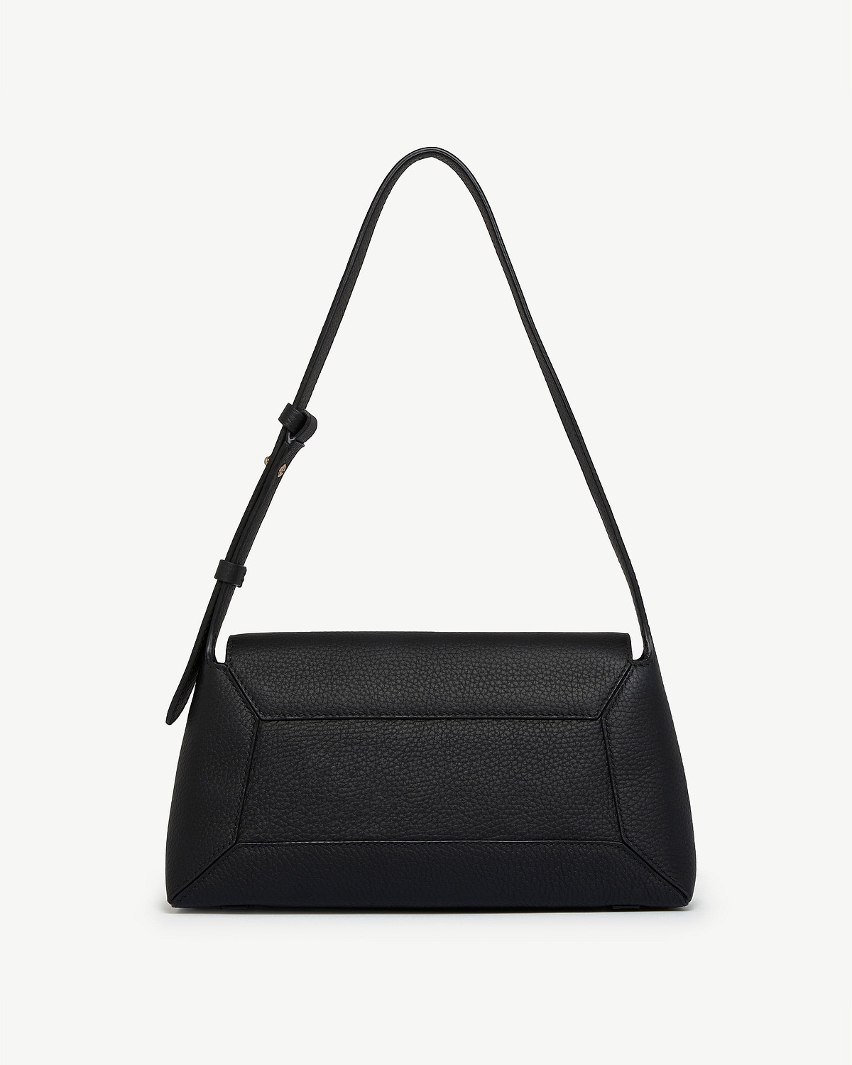 Black Mosaic shoulder bag in pebbled leather with single adjustable strap.