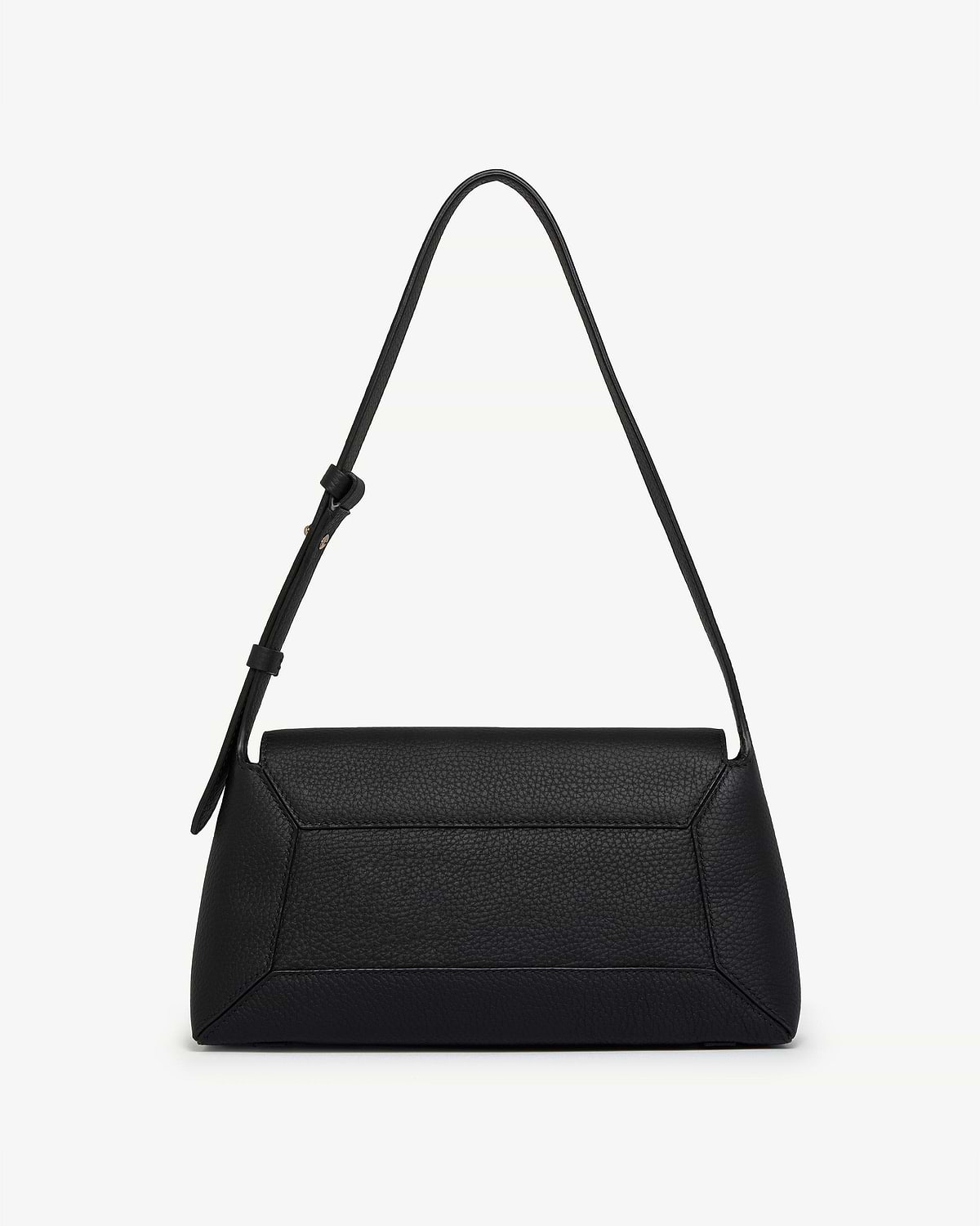 Black Mosaic shoulder bag in pebbled leather with single adjustable strap.