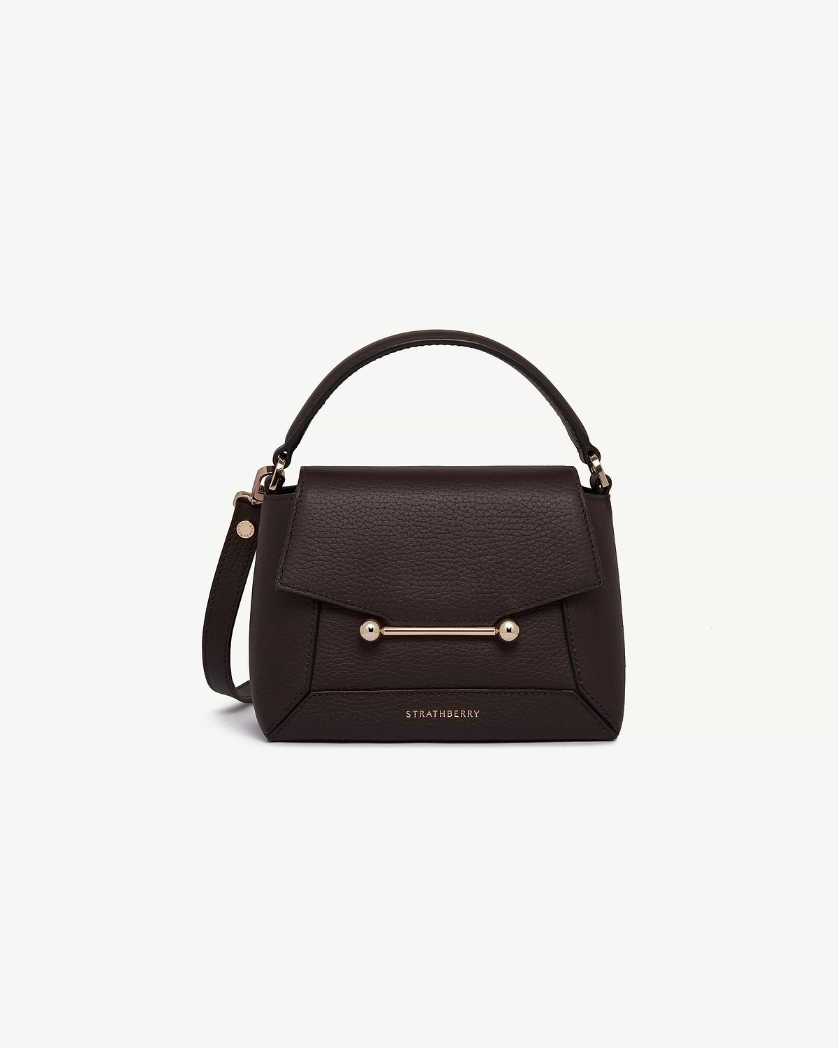 Strathberry Mosaic Nano bag in espresso leather with top handle and gold bar