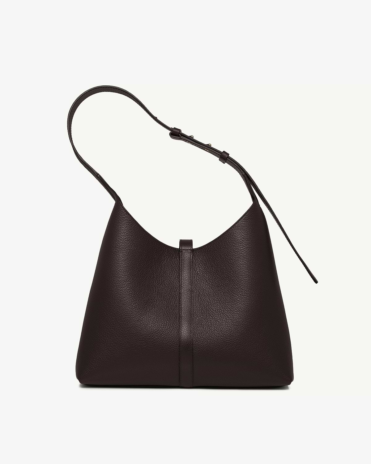 Espresso pebbled leather Kite Hobo bag with single shoulder strap and centre seam.
