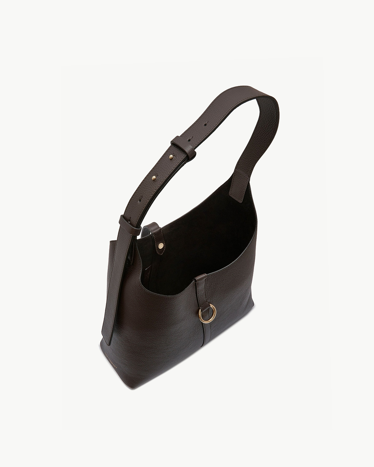 Espresso Kite Hobo bag with adjustable shoulder strap and gold ring