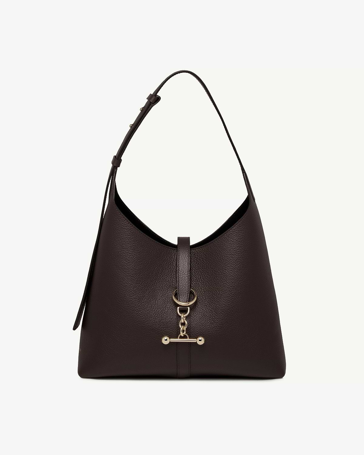 Espresso leather Kite Hobo bag with single shoulder strap and gold fittings.