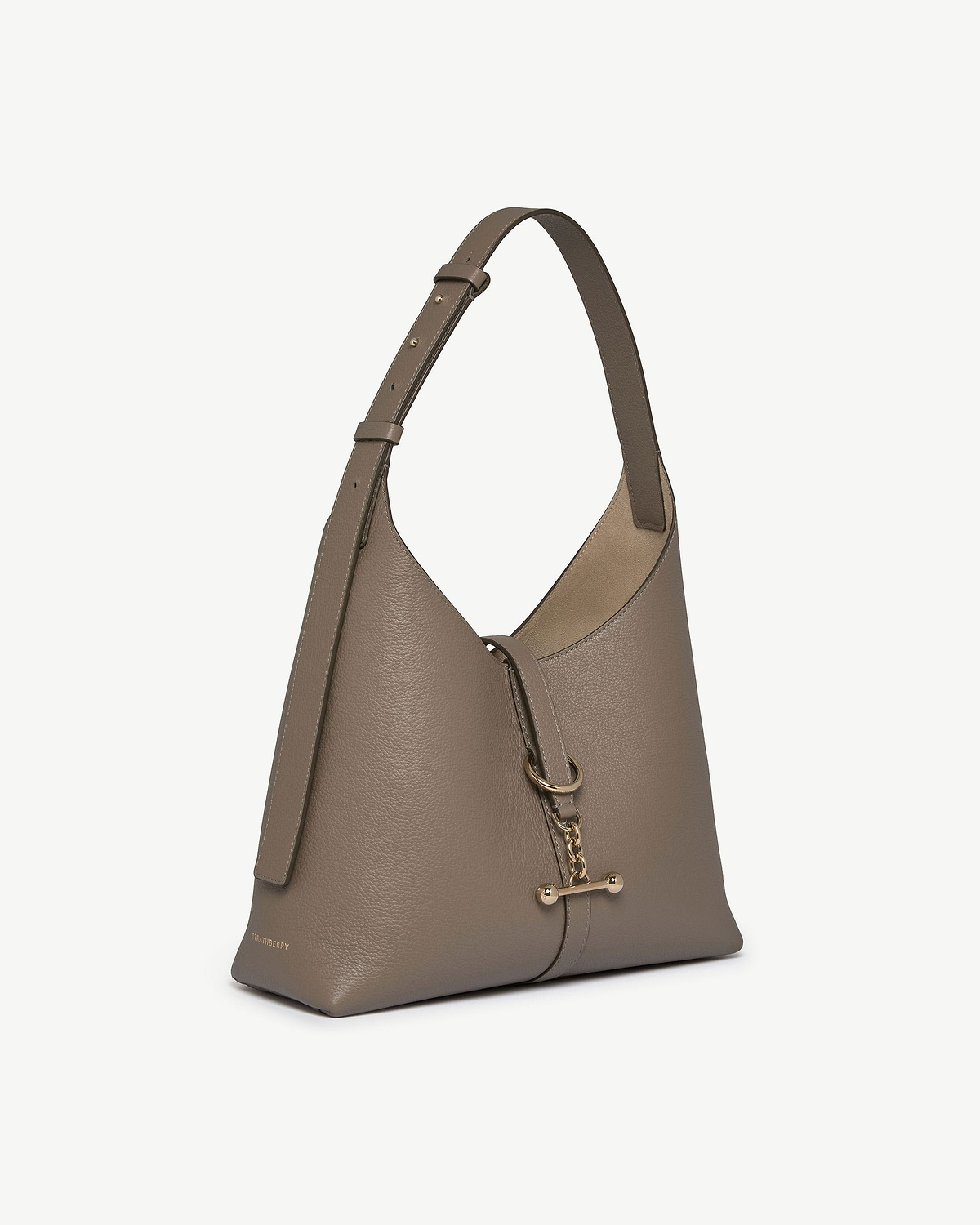 Strathberry Kite Hobo bag in taupe grained leather with gold hardware