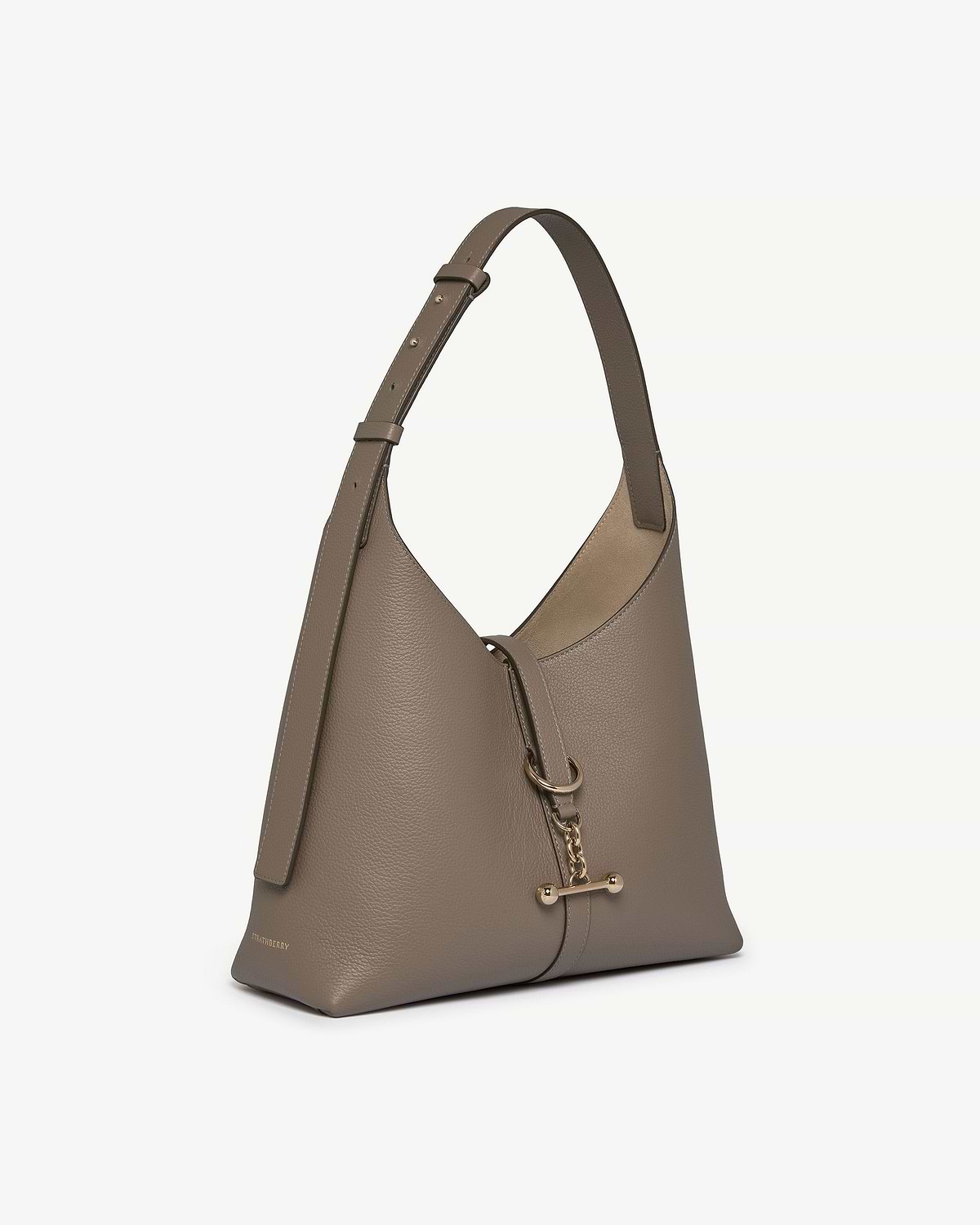 Strathberry Kite Hobo bag in taupe grained leather with gold hardware