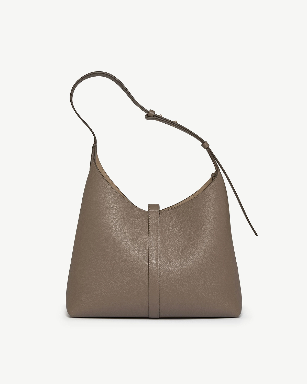 Taupe Kite Hobo bag with single shoulder strap and pebbled leather texture.