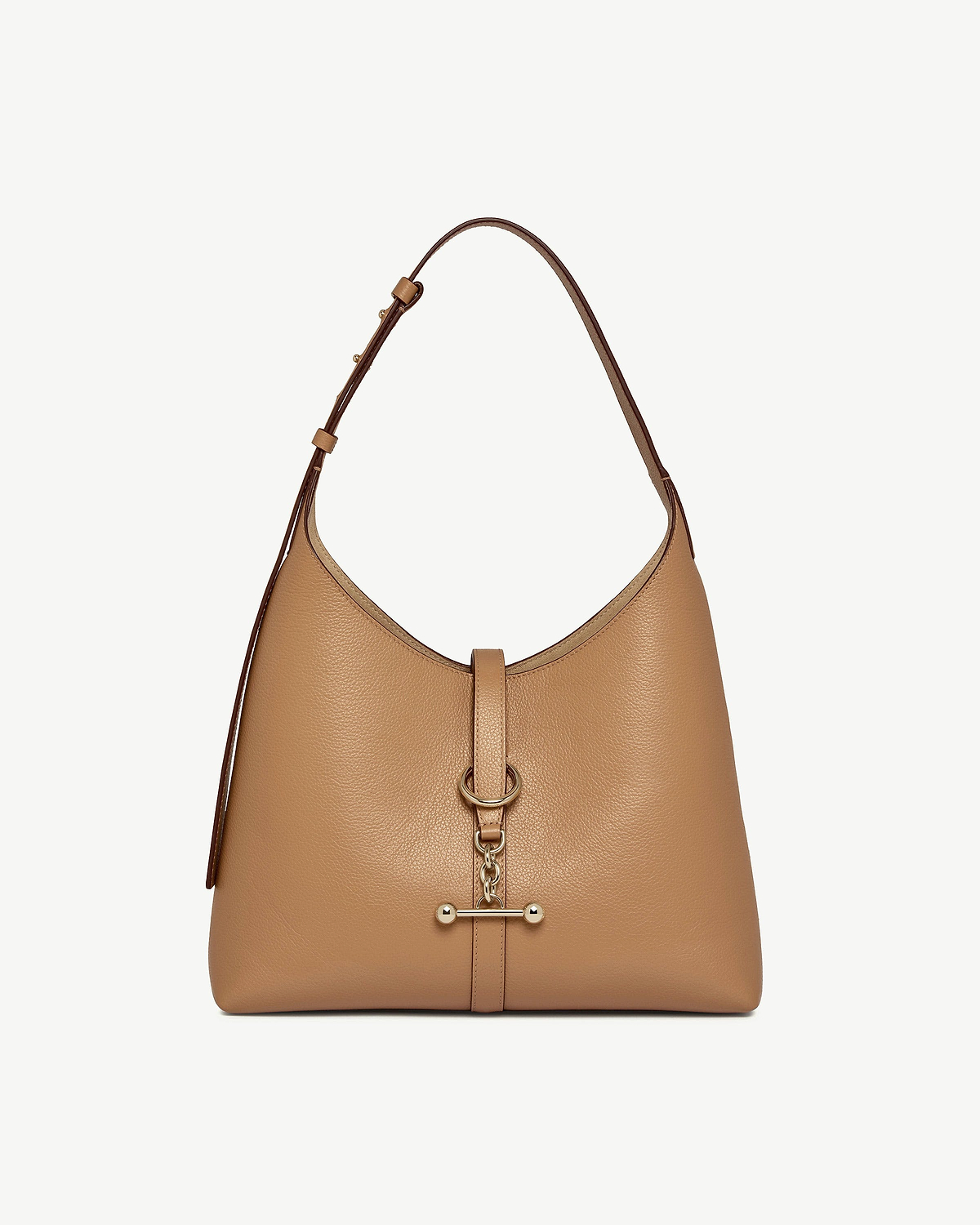 Caramel leather kite hobo bag with single shoulder strap and gold hardware