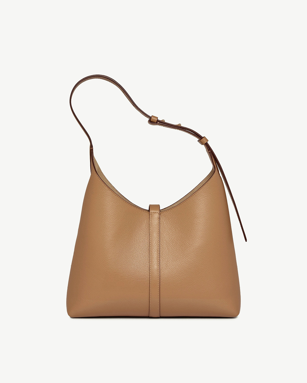 Caramel leather Kite Hobo bag with a single shoulder strap and central seam.
