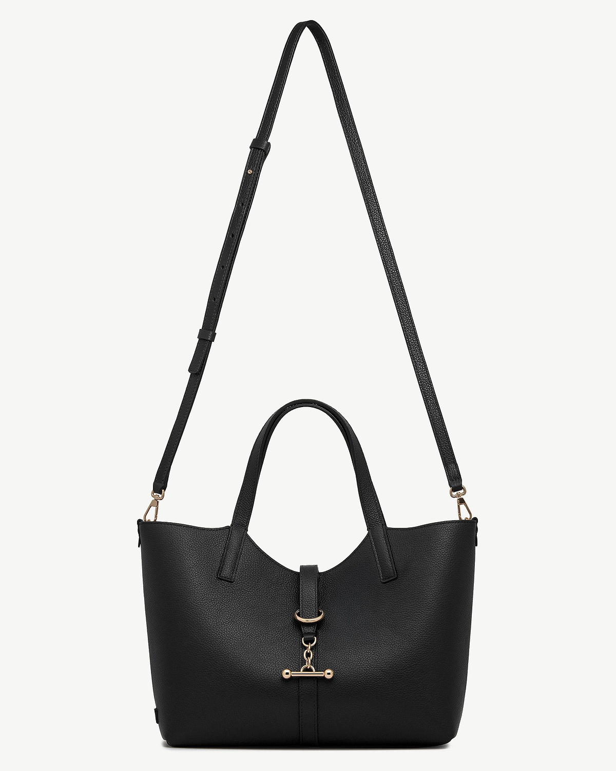 Black Kite Tote Midi with top handles, detachable shoulder strap and gold bar clasp.