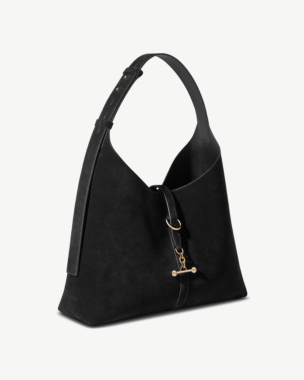 Black suede Kite Hobo Maxi bag with single shoulder strap and gold hardware
