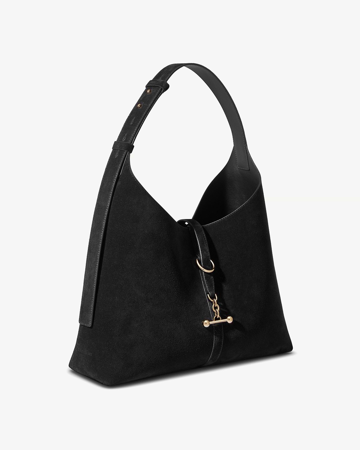 Black suede Kite Hobo Maxi bag with single shoulder strap and gold hardware