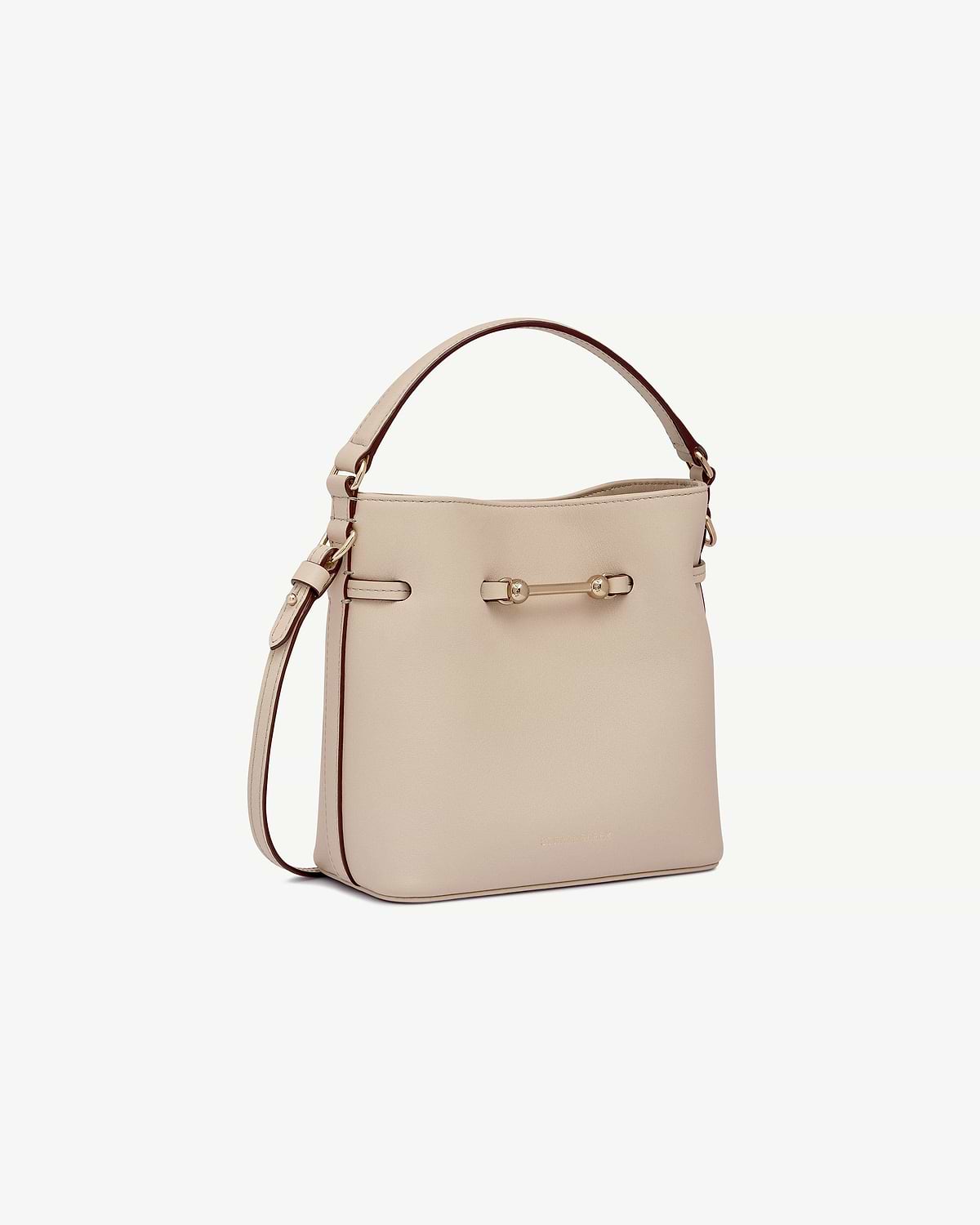Oat mini bucket bag with top handle and adjustable shoulder strap.