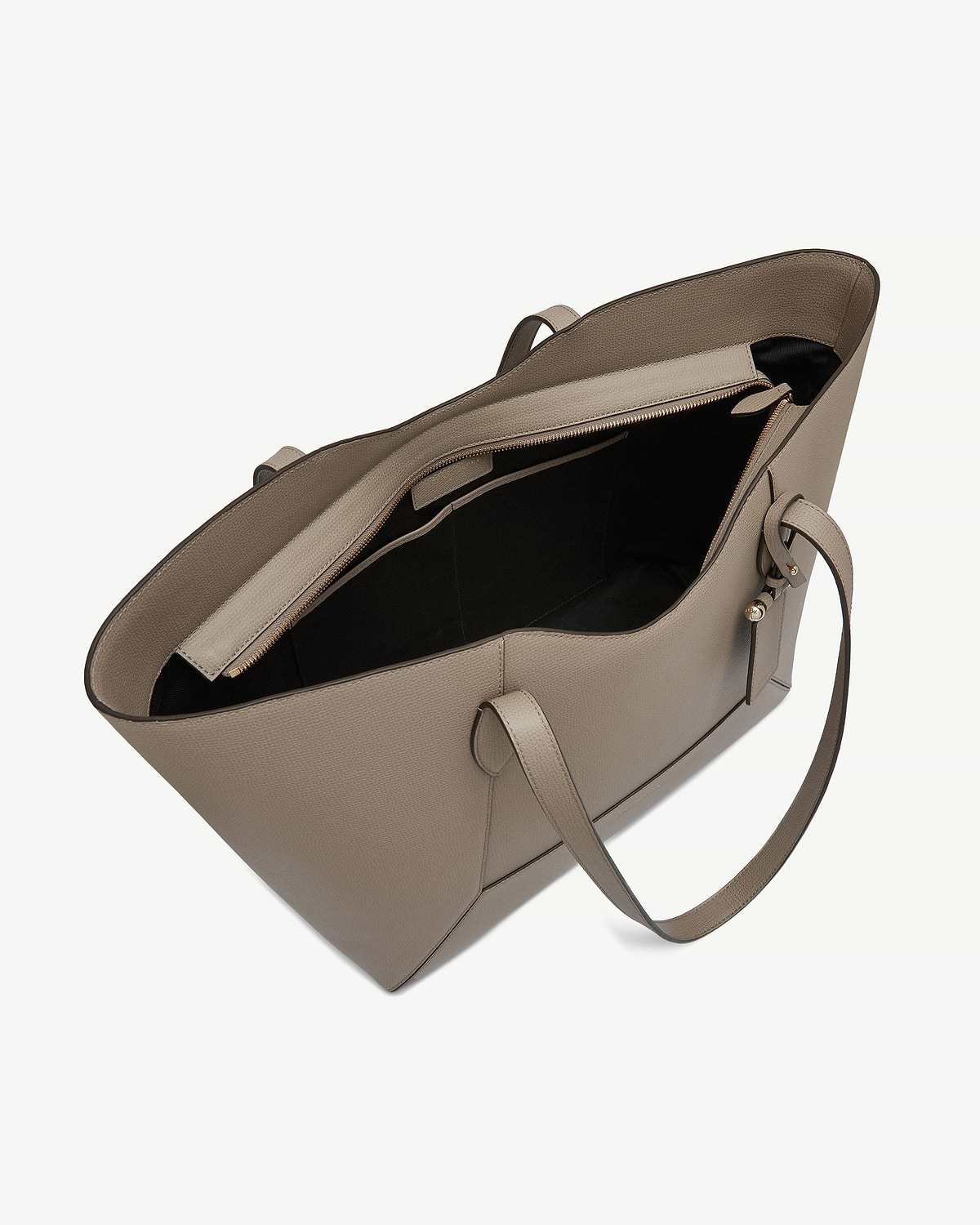 Taupe Mosaic Cabas tote bag, overhead view showing interior zip pocket and handles.