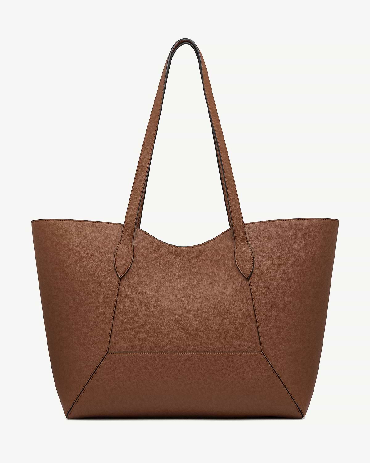 Hazelnut mosaic cabas leather tote with double straps and stitched panel details