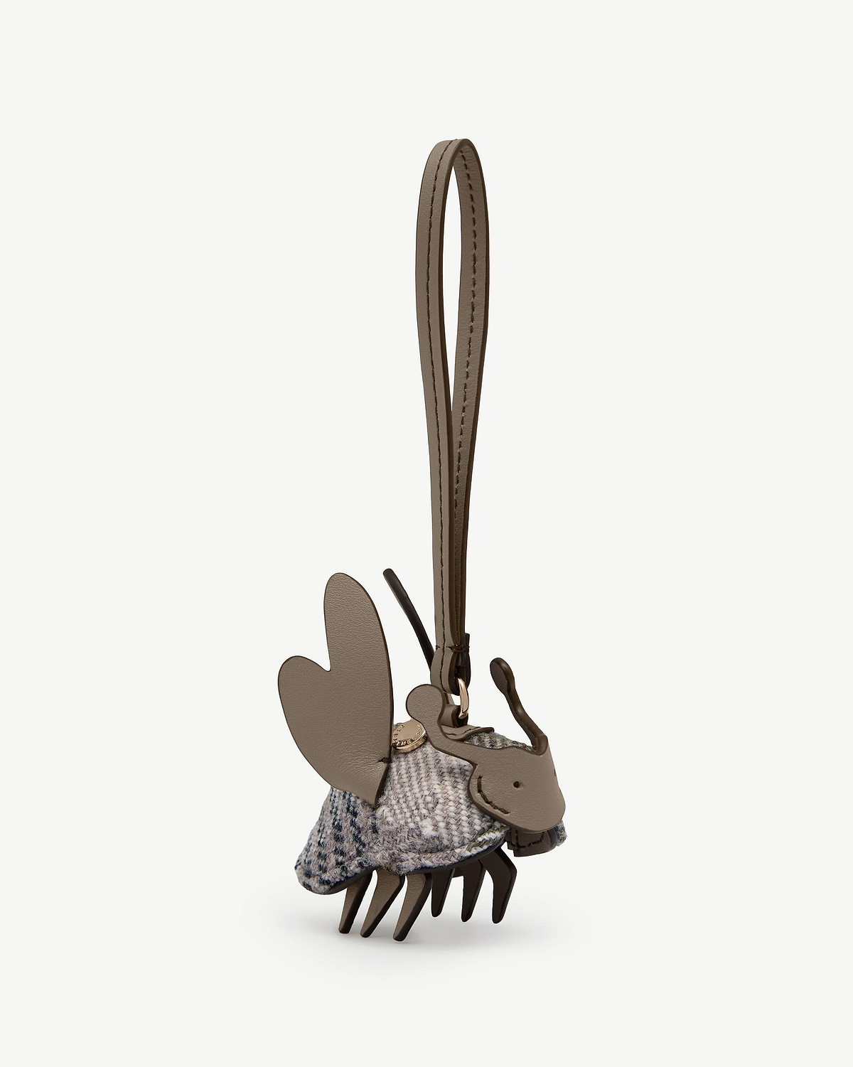 Strathberry leather and tartan tweed bag charm with hanging strap.