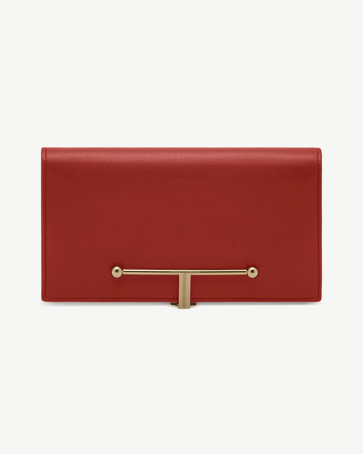 Levanto red Strathberry large Melville Street wallet with gold T-bar closure.