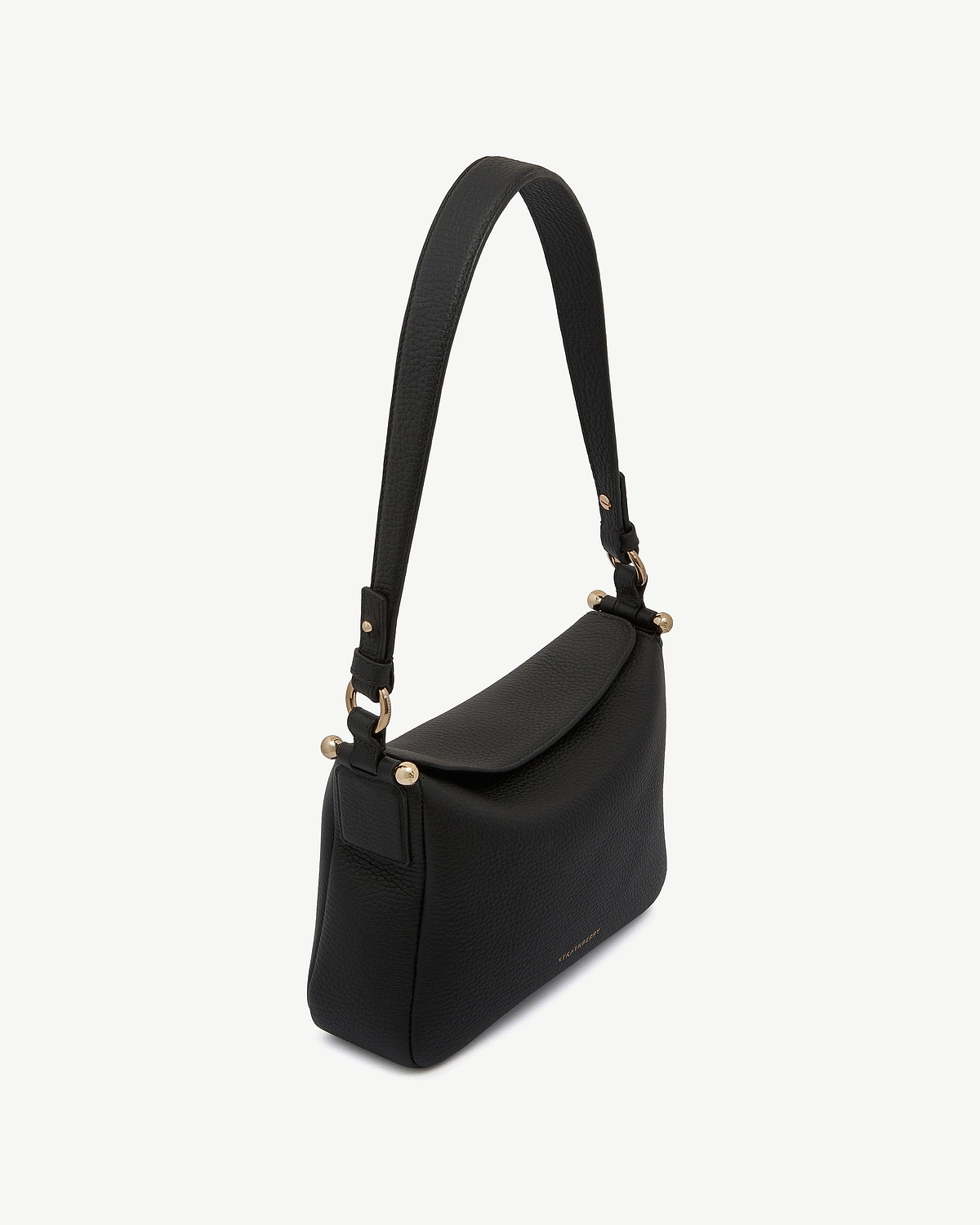 Black Sway shoulder bag with gold hardware and Strathberry logo.