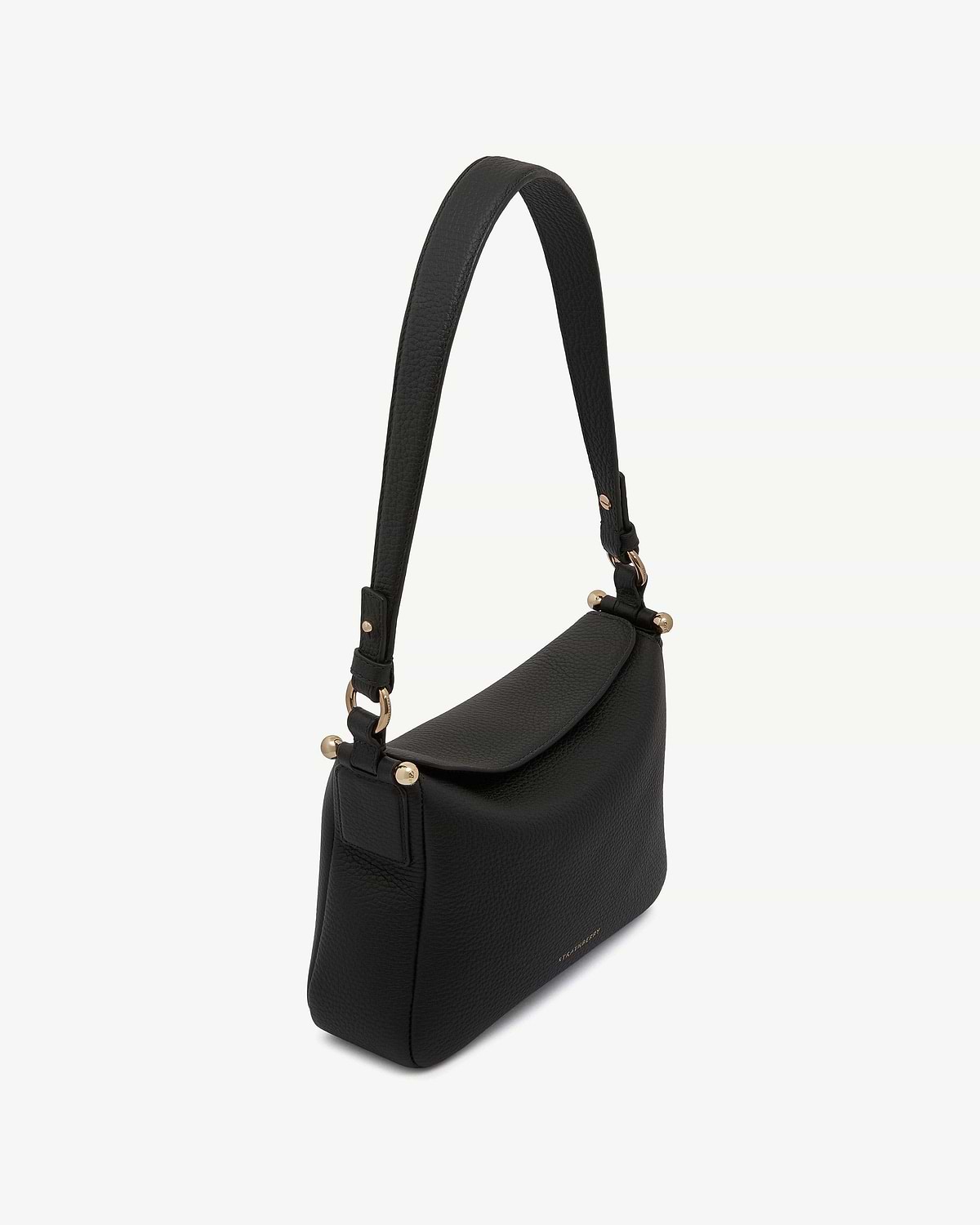 Black Sway shoulder bag with gold hardware and Strathberry logo.