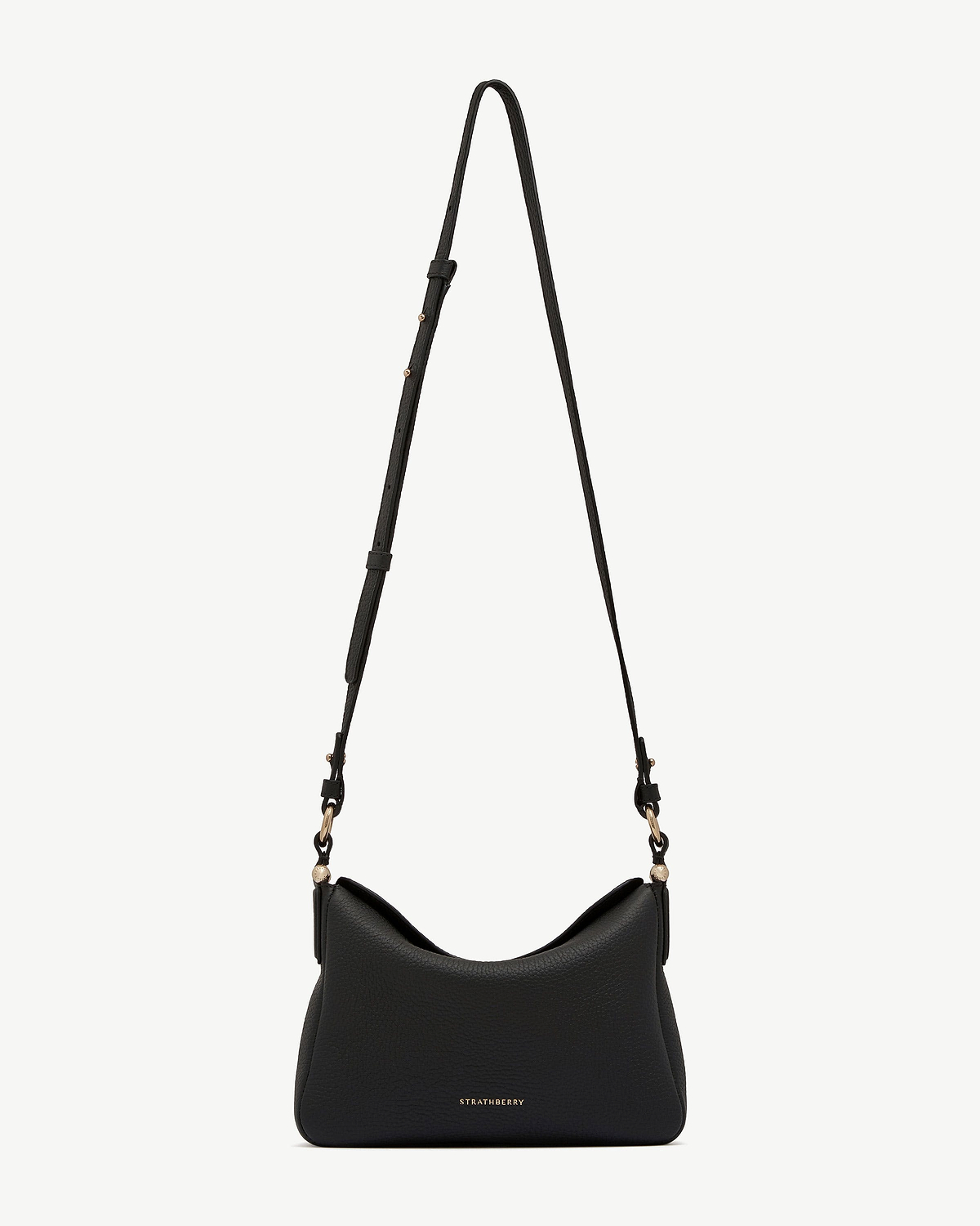 Black Strathberry Sway shoulder bag with adjustable strap and gold fittings