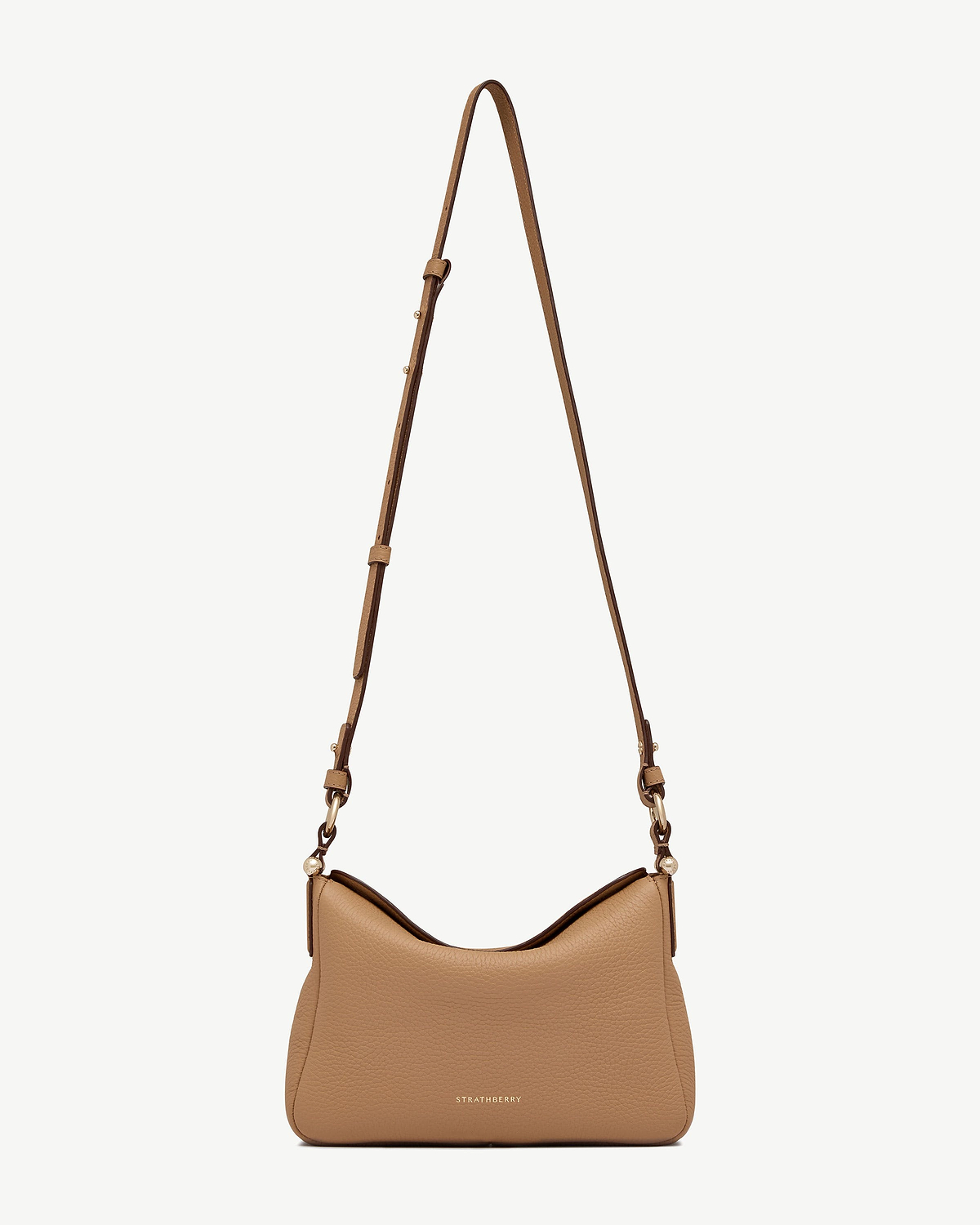 Caramel leather Sway shoulder bag with adjustable strap and Strathberry logo
