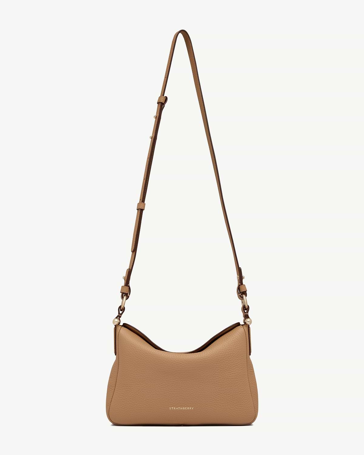 Caramel leather Sway shoulder bag with adjustable strap and Strathberry logo