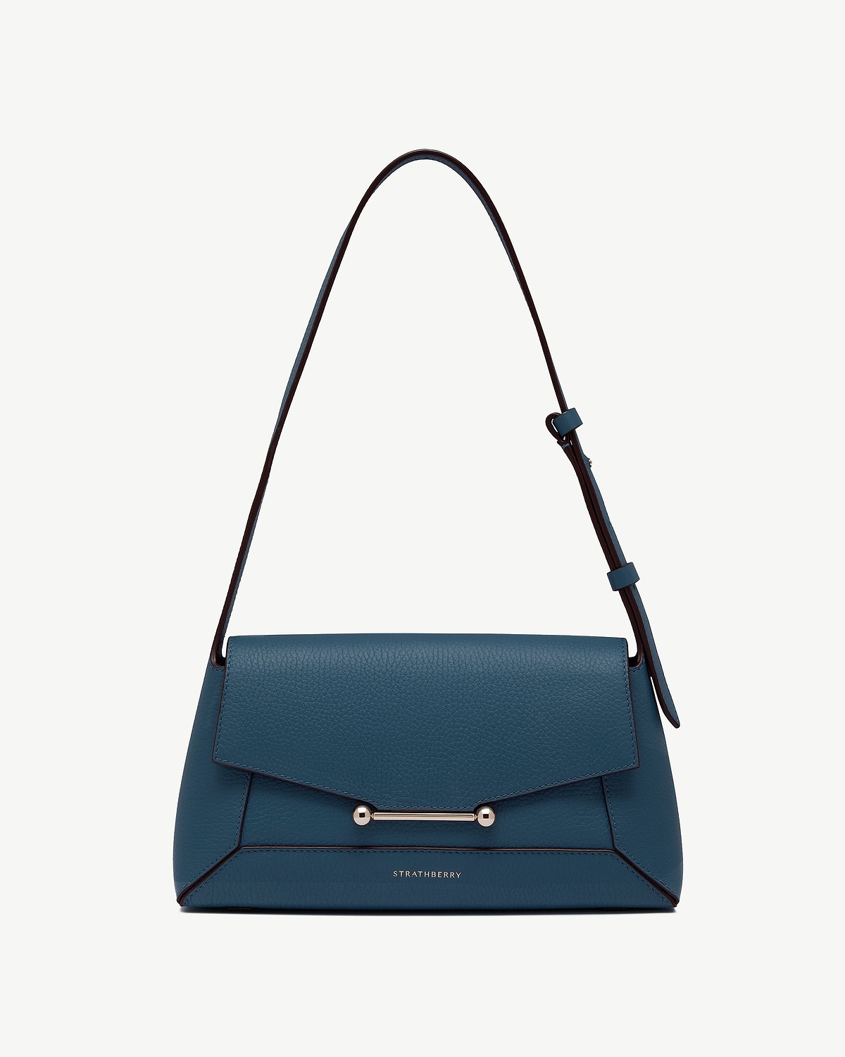 Loch blue mosaic shoulder bag by Strathberry, pebbled leather, gold bar fastening.