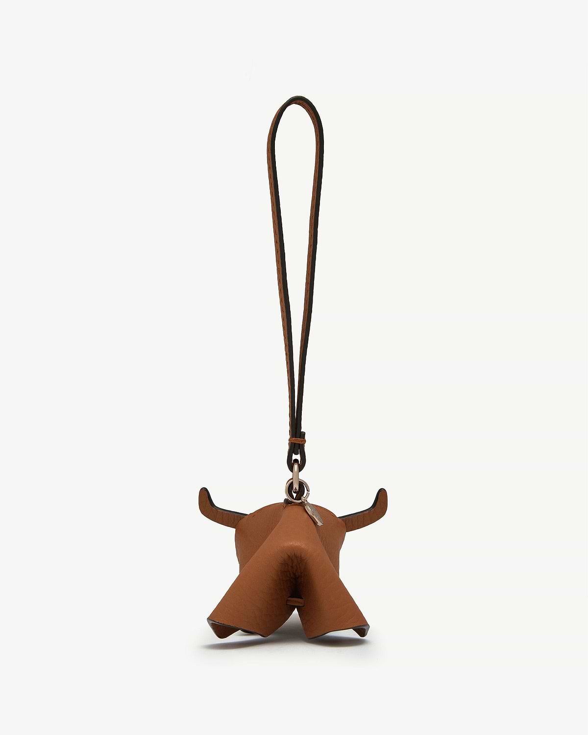 Highland cow tan leather bag charm shaped like a cow head with loop