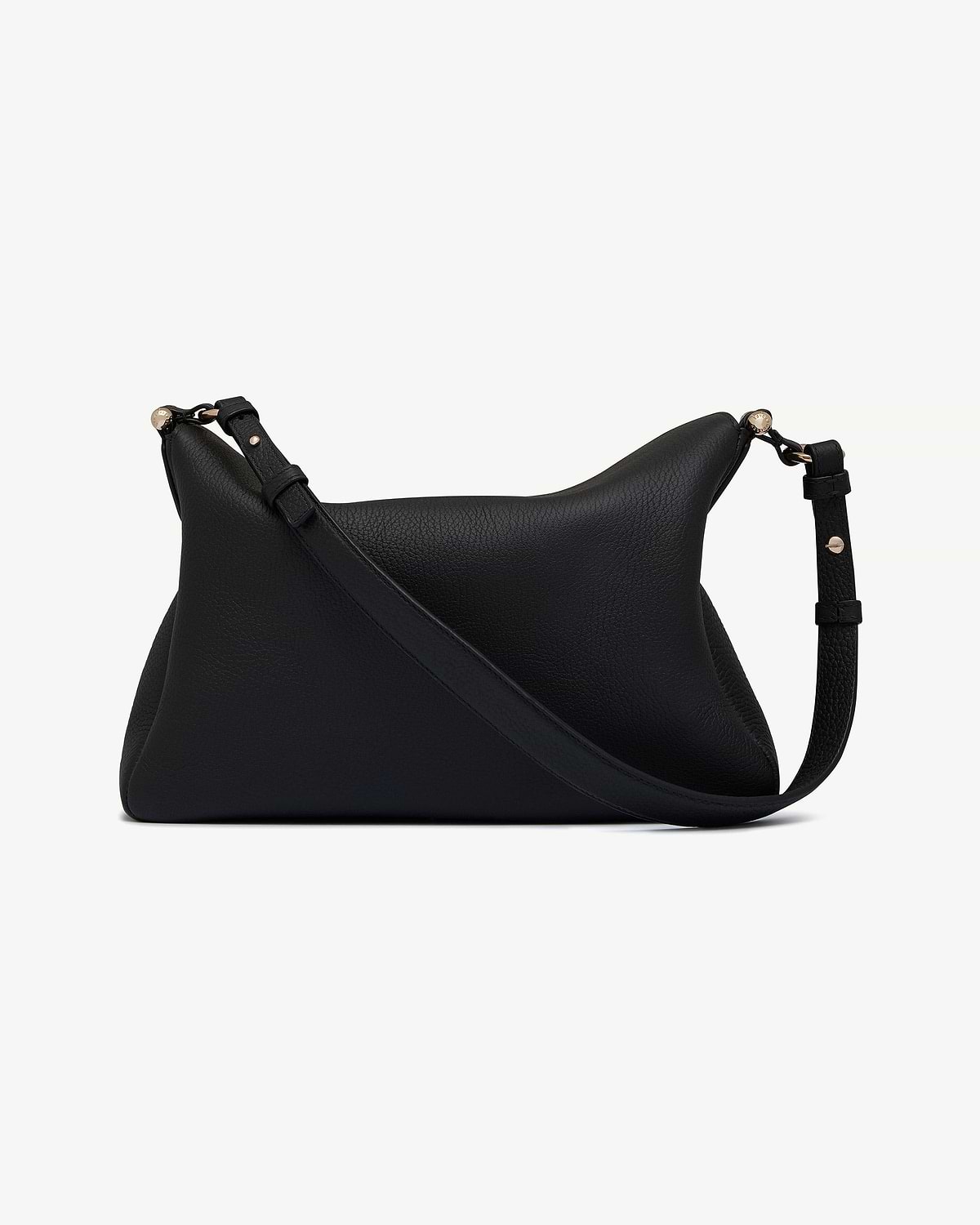 Black leather Sway Maxi shoulder bag with curved top, adjustable strap, gold fittings