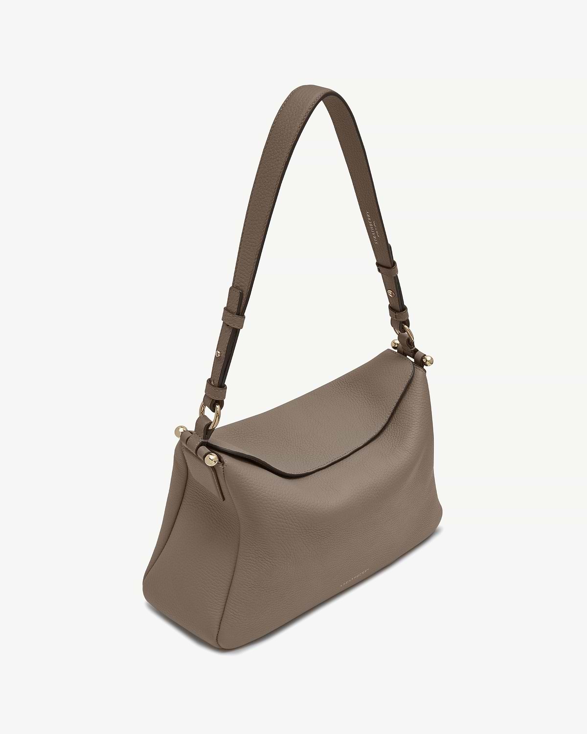 Strathberry Sway Maxi taupe shoulder bag with gold hardware and adjustable strap