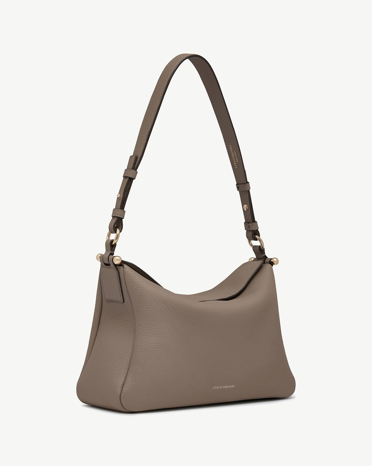 Taupe Strathberry Sway Maxi shoulder bag in grained leather with gold hardware