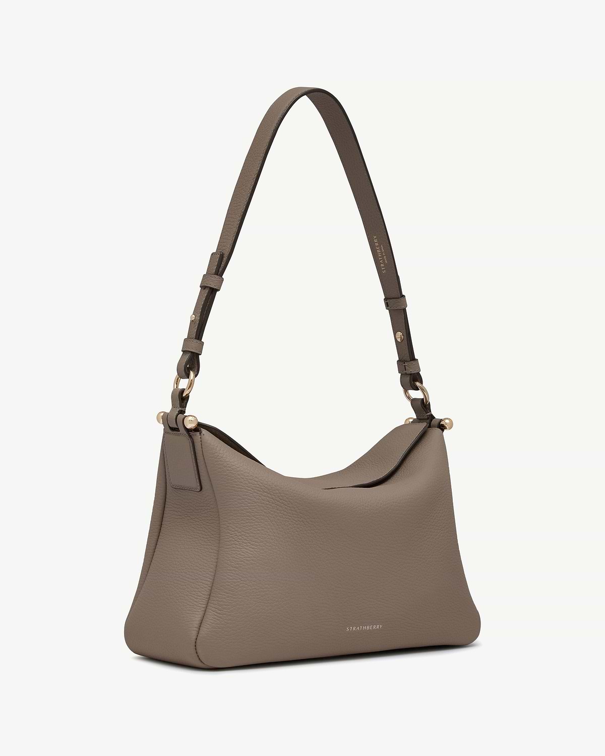 Taupe Strathberry Sway Maxi shoulder bag in grained leather with gold hardware